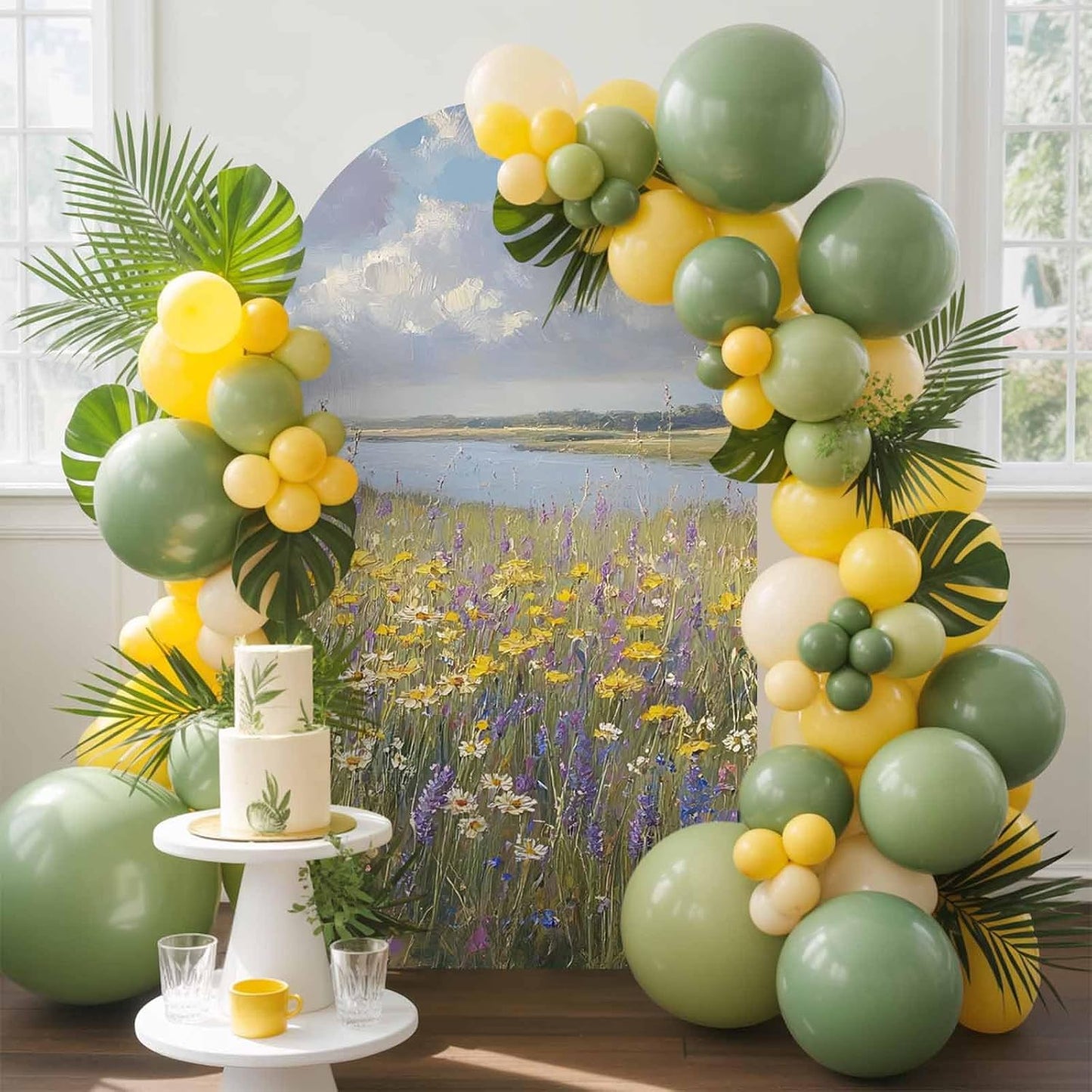 Jnbasdffb 7.2 Spring Floral Wedding Arch Cover, Stretchy Spandex Arch Backdrop Stand Covers FT, Oil Painting Pastoral