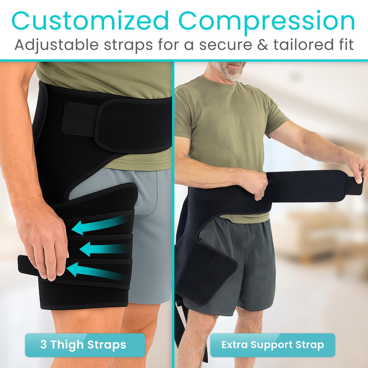 Vive Hip Brace for Sciatica Pain Relief - Groin Support Wrap for Sciatic Nerve Pain, Hip Flexor Strain, Thigh & Harmstring Pull, Arthritis - Adjustable & Comfortable Stabilizer for Muscle Recovery (Left)