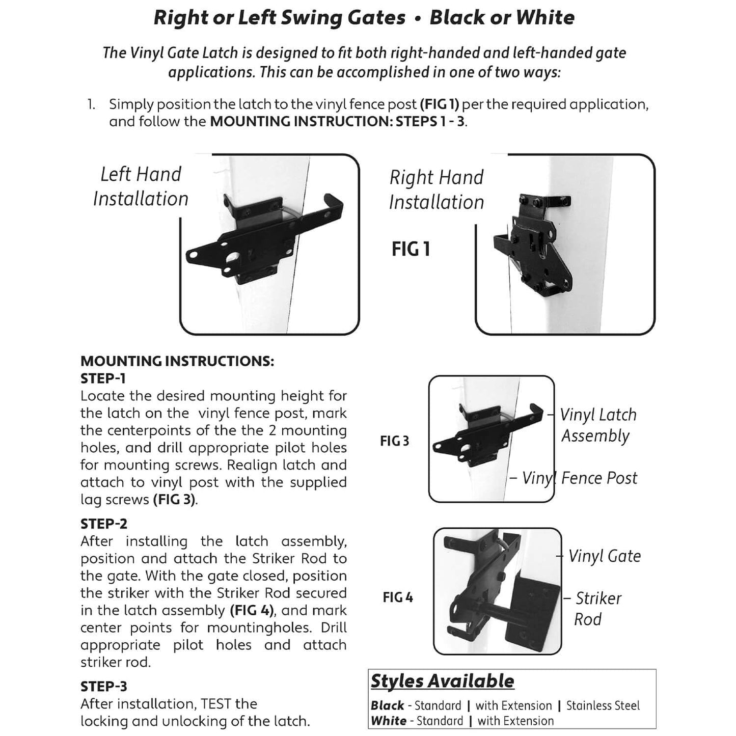 Jake Sales - Stainless Steel Gate Latch White (for Vinyl, Wood, PVC etc Fencing) Fence Gate Latch w/Mount Hardware - Gate Latches has a 90 Degree Bracket for a Positive Latch to Gate Connection