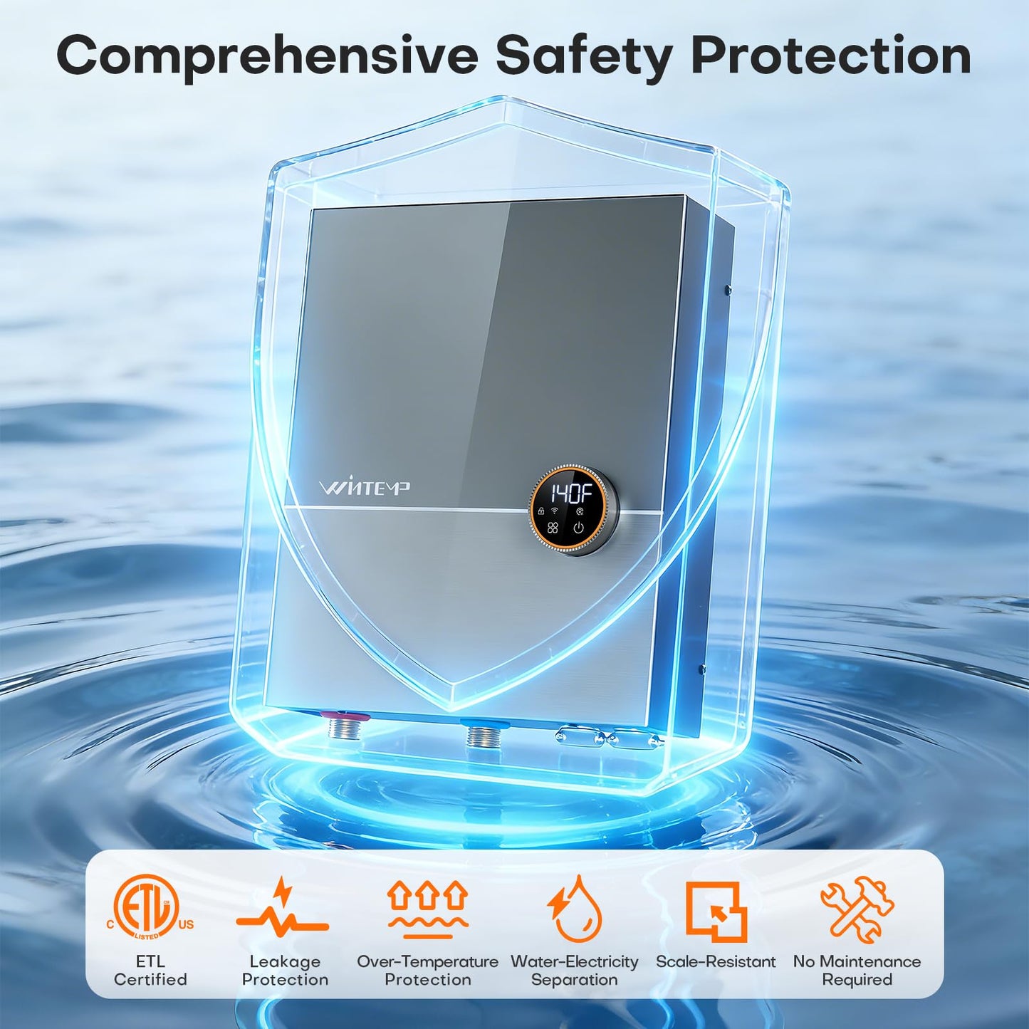 Wintemp 27kW Tankless Water Heater Electric 240V, Whole House On Demand Hot Water, Automatically Maintains Water Temperature, Up to 6.5 GPM, WiFi Control, ETL Eertified, Eco, WM27V Plus