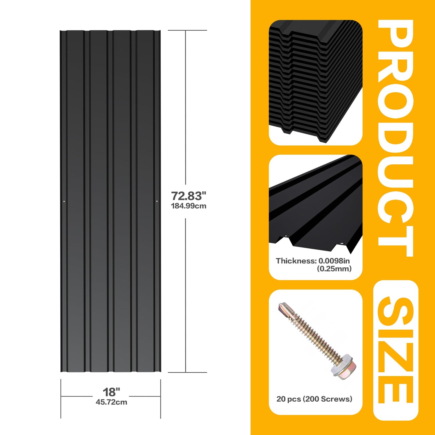 HDSTORZON 72.8" x 18" Metal Roof Panels, 20pcs Corrugated Galvanized Steel Roofing Sheets, Anti-Rust & UV-Resistant, Metal Roofing Panels with Screw for Barns, Garages, Patios, Chicken Coop