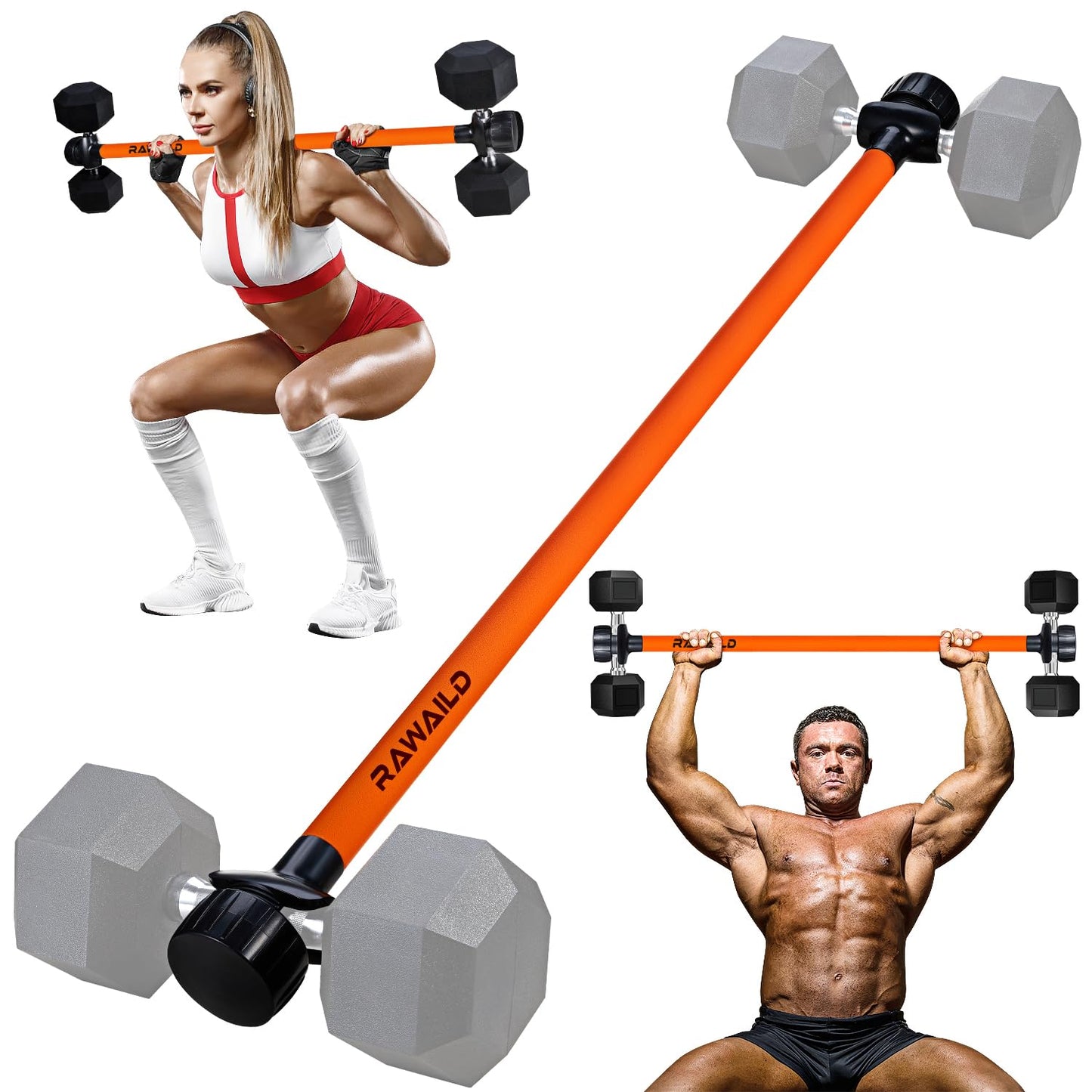 Rawaild Dumbbell Converter, Convert Dumbbells to Barbell Set, Weight Bar for Bench Presses, Squats, Hip Thrust, Deadlifts, Home Weightlifting and Strength Training, Versatile Home Gym Equipment