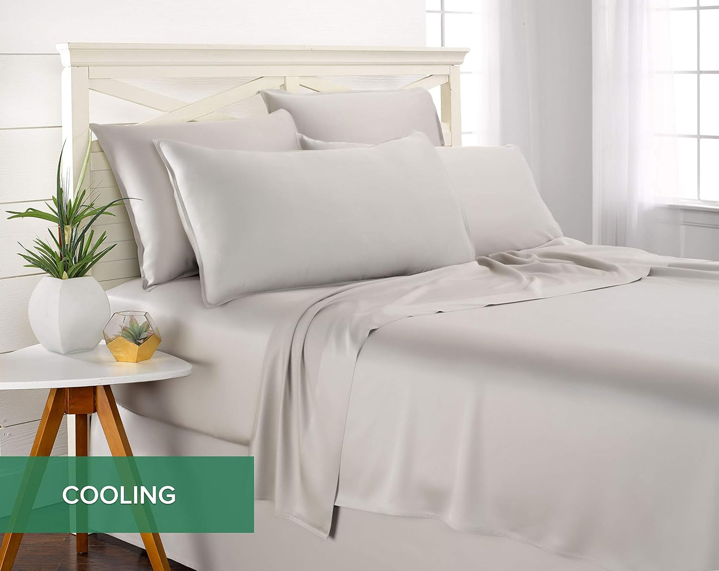 Pure Bamboo Full Bed Sheet Set - Luxuriously Soft & Cooling 100% Organic Viscose | Silver Pearl, Double Stitching