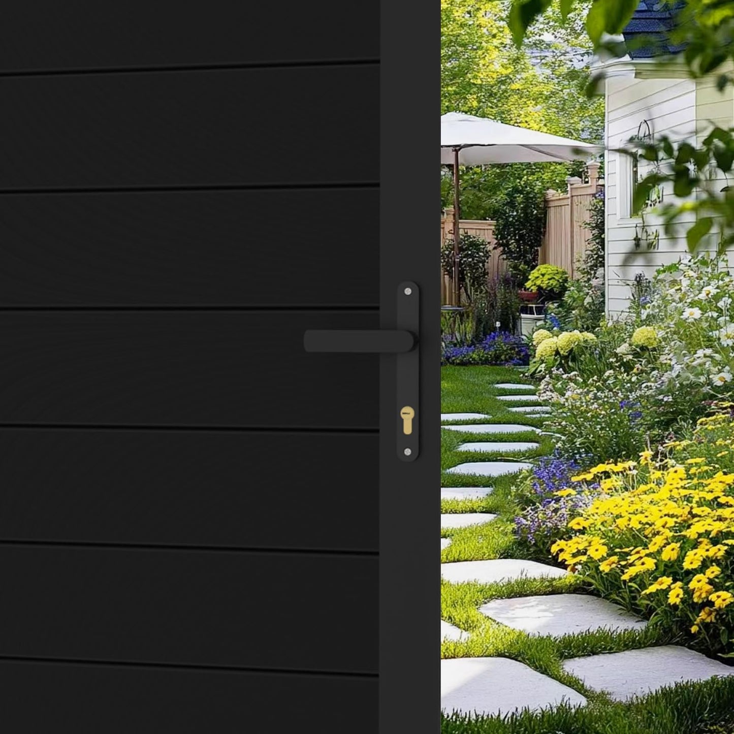 Treslam 6ft x 4ft Aluminum Alloy Privacy Gate - Outdoor Metal Garden Gate with Lockable Knob,Full Enclosure Security Gate, Design for Patio, Yard & Backyard, Easy Installation Without Posts