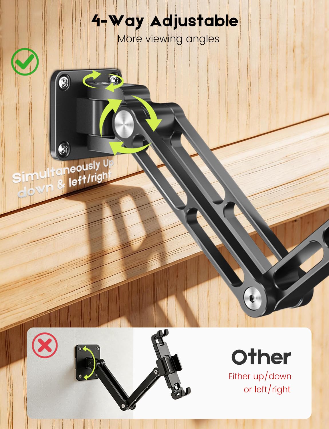 OHLPRO Tablet Wall Mount, Heavy Duty Aluminum iPad Wall Mount Holder with 360° Rotating 2-Stage Foldable Arm, Compatible for 5-13" Phones and Tablets, for Kitchen, Gym, Office, Home