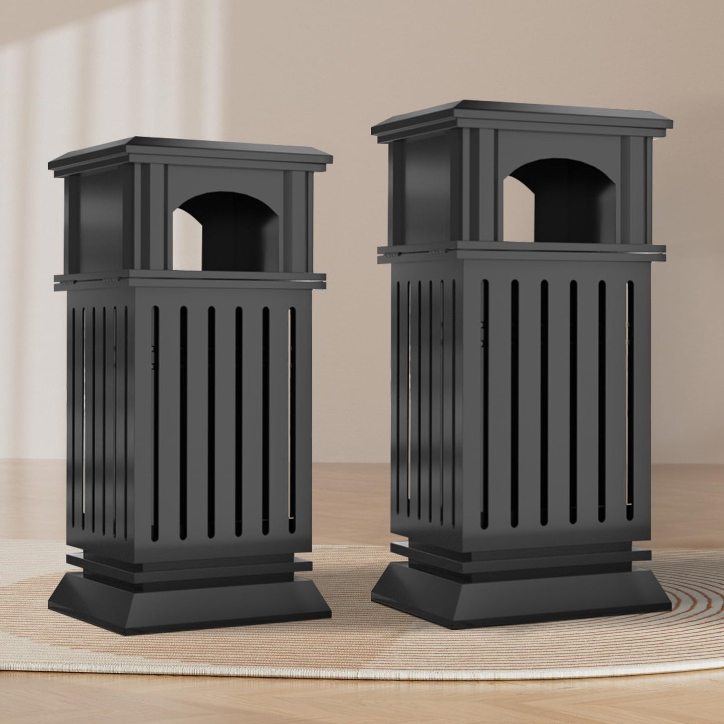BEAMNOVA 37.4 * 17.7 * 17.7 in + 35.5 * 15.8 * 15.8 in Black Trash Can Outdoor Top Tray Stainless Steel Commercial Garbage Enclosure with Locking Lid