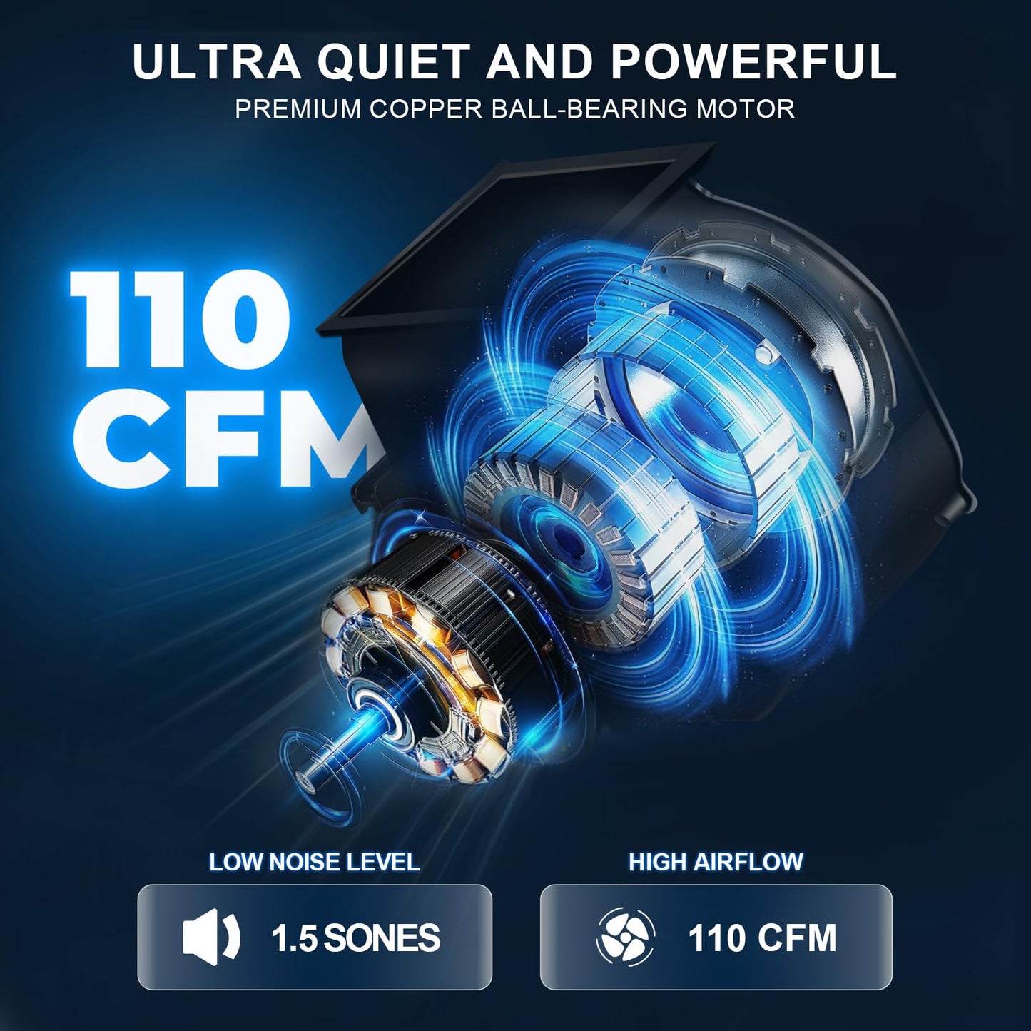 Akicon Bathroom Exhaust Fan with RGB LED Light, 110 CFM 1.5 Sone Ultra Quiet Bathroom Vent Fan for Ceiling, 3CCT Dimmable Light & Nightlight, Remote Control, Square (Black)