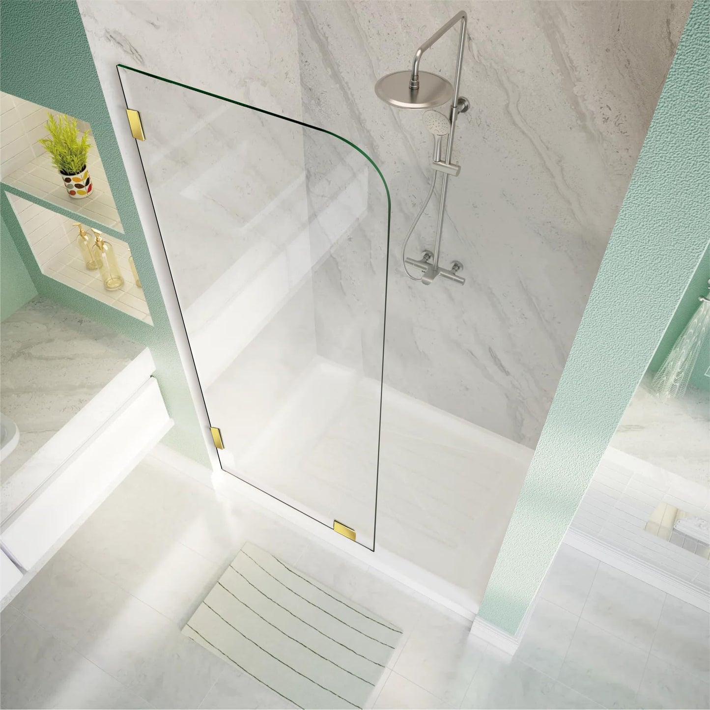 Shower Glass Panel 32" W ×78" H Fixed Frameless Shower Door in Brushed Gold 5/16"(8mm) Thick Clear Tempered Glass Panel with Clamps Bathroom Screen for Walk in Shower