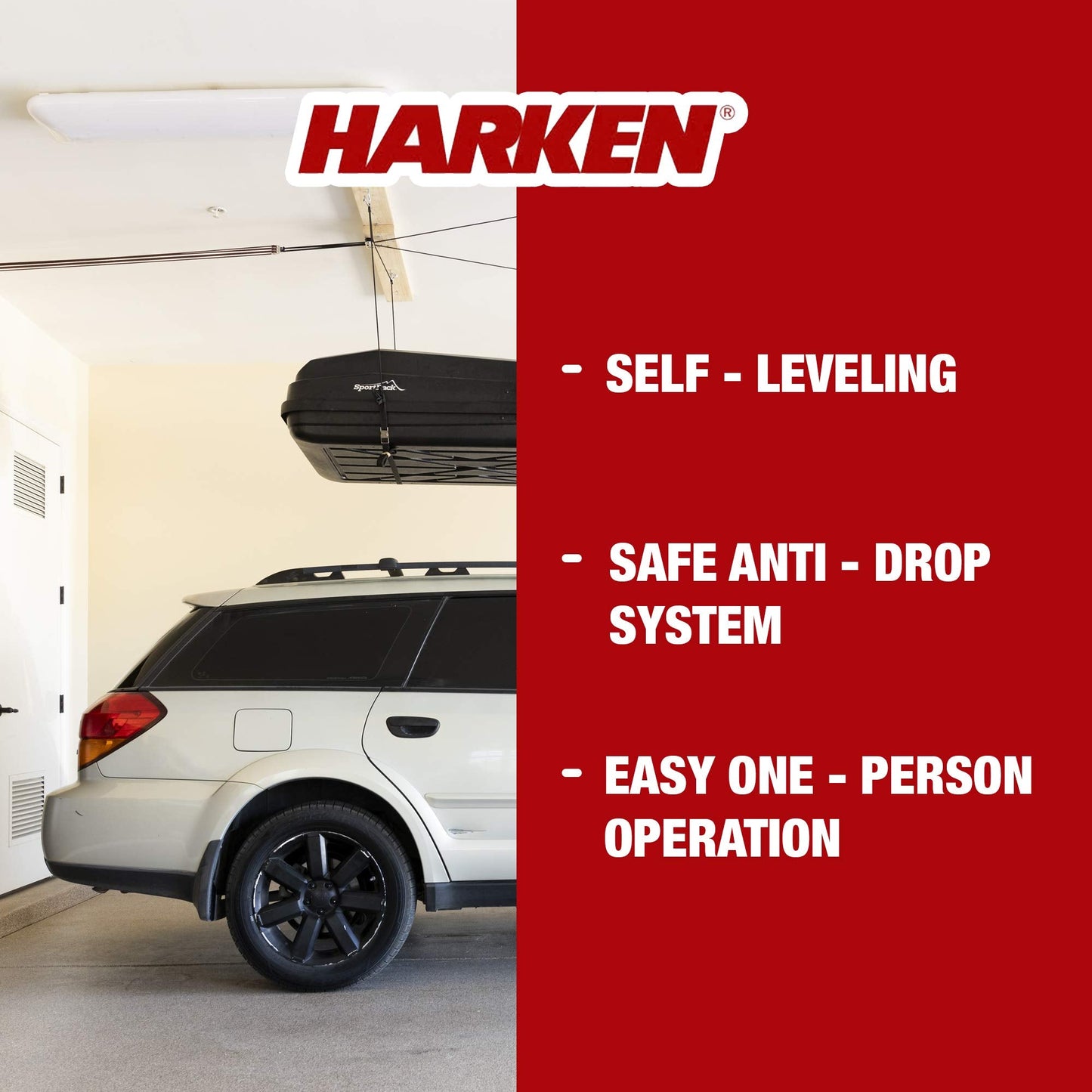 HARKEN Hoister Heavy Cargo Carrier Overhead Garage Storage 4-Point Hoist System for 145lb Carriers, Small Dinghys, Kayaks, Canoes, Heavy Storage (145lb max load,16ft.Ceiling), Model 7803.16