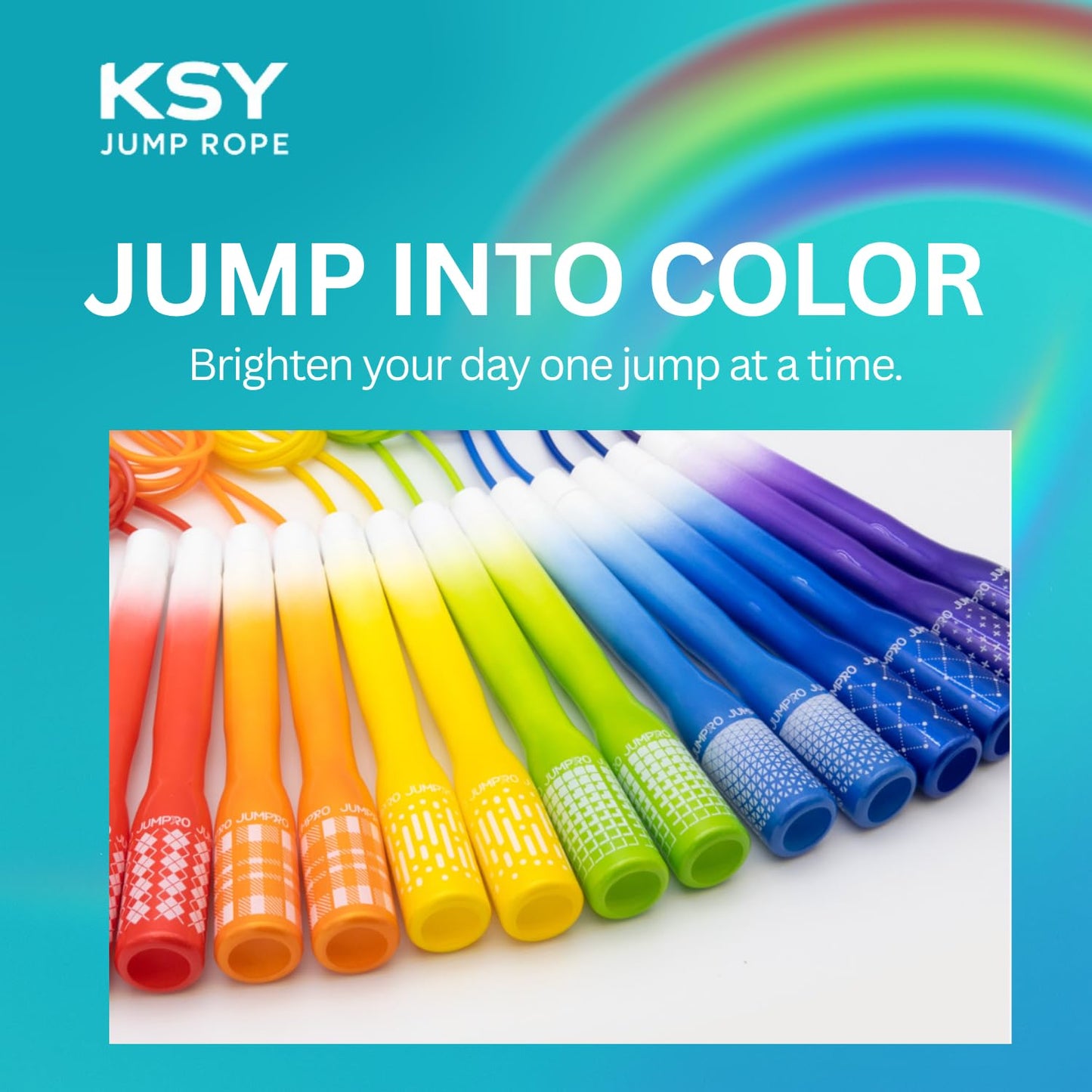 KSY Rainbow Jump Rope (J-710, Green) – Adjustable Cardio Rope for Women’s Fitness & Home Workouts | Soft-Grip Handles, Smooth PVC Cable, Lightweight Design | Made in Korea