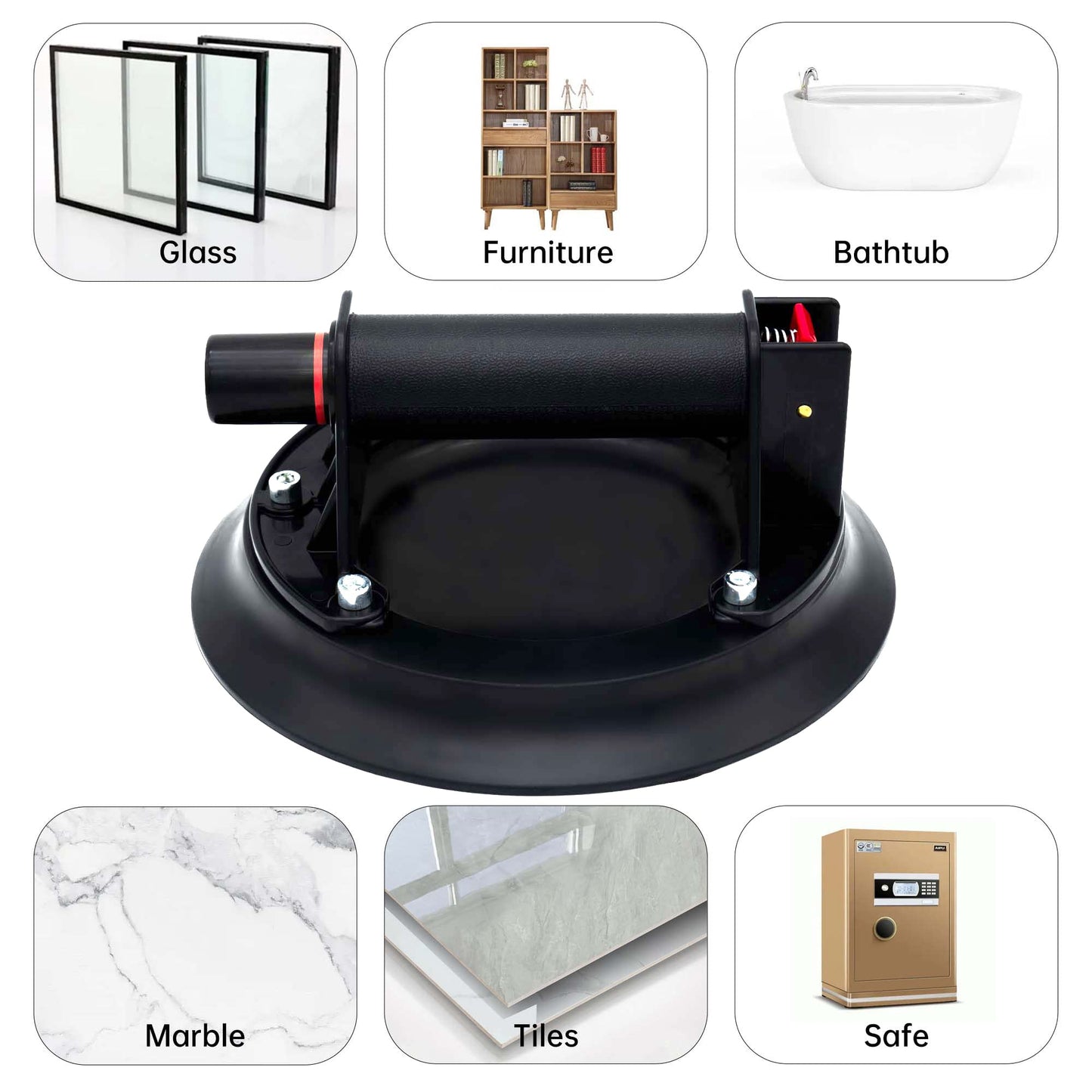 AUTOAlkins 8" Heavy Duty Suction Cup to Lift Large Glass, Tile, Marble, Industrial Vacuum Suction Lifter with Handle for Glass Lifting & Replacement, 480 lbs Load Capacity, Carrying Case (1 Pack)