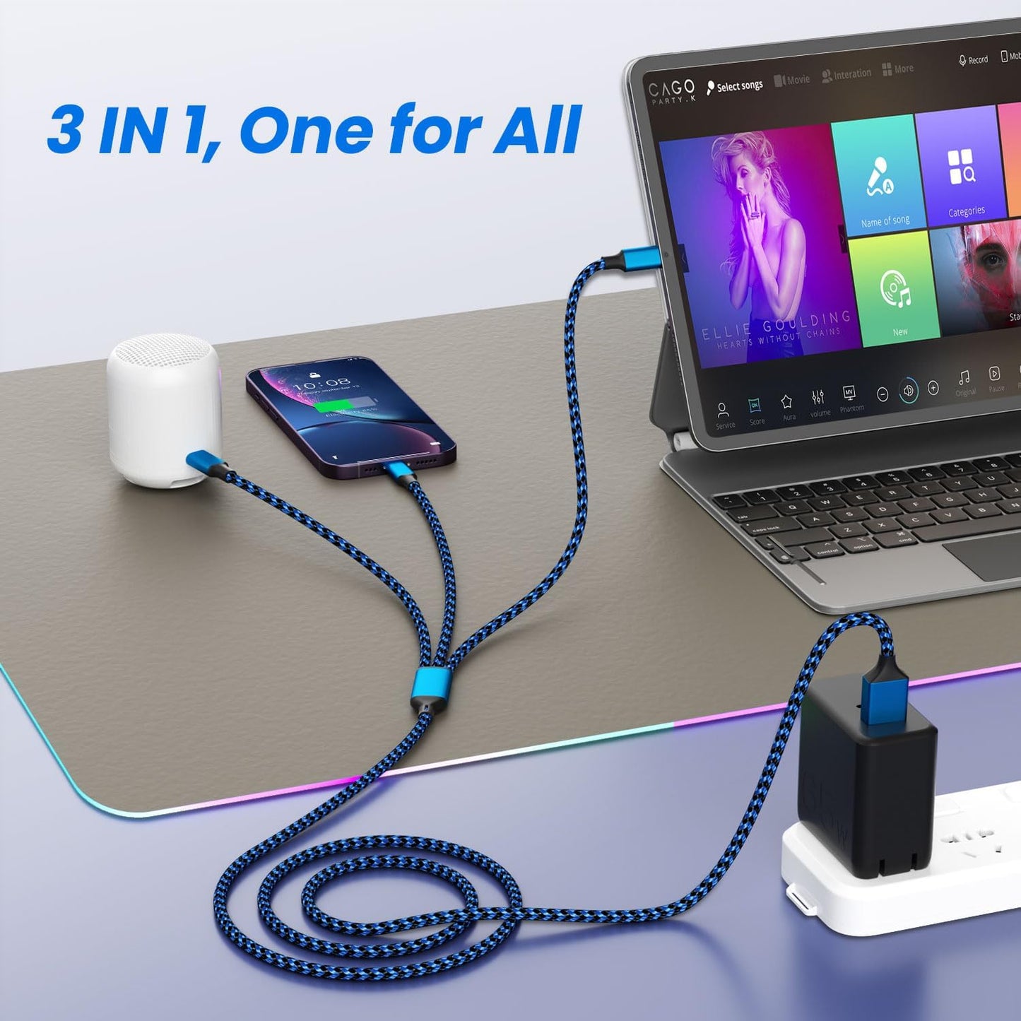 Cable(3Pack 4FT), 3 1 16/15/14/13/iPad/Android/Tablets IDISON Multi Charging in Charging Cable for Multiple Devices