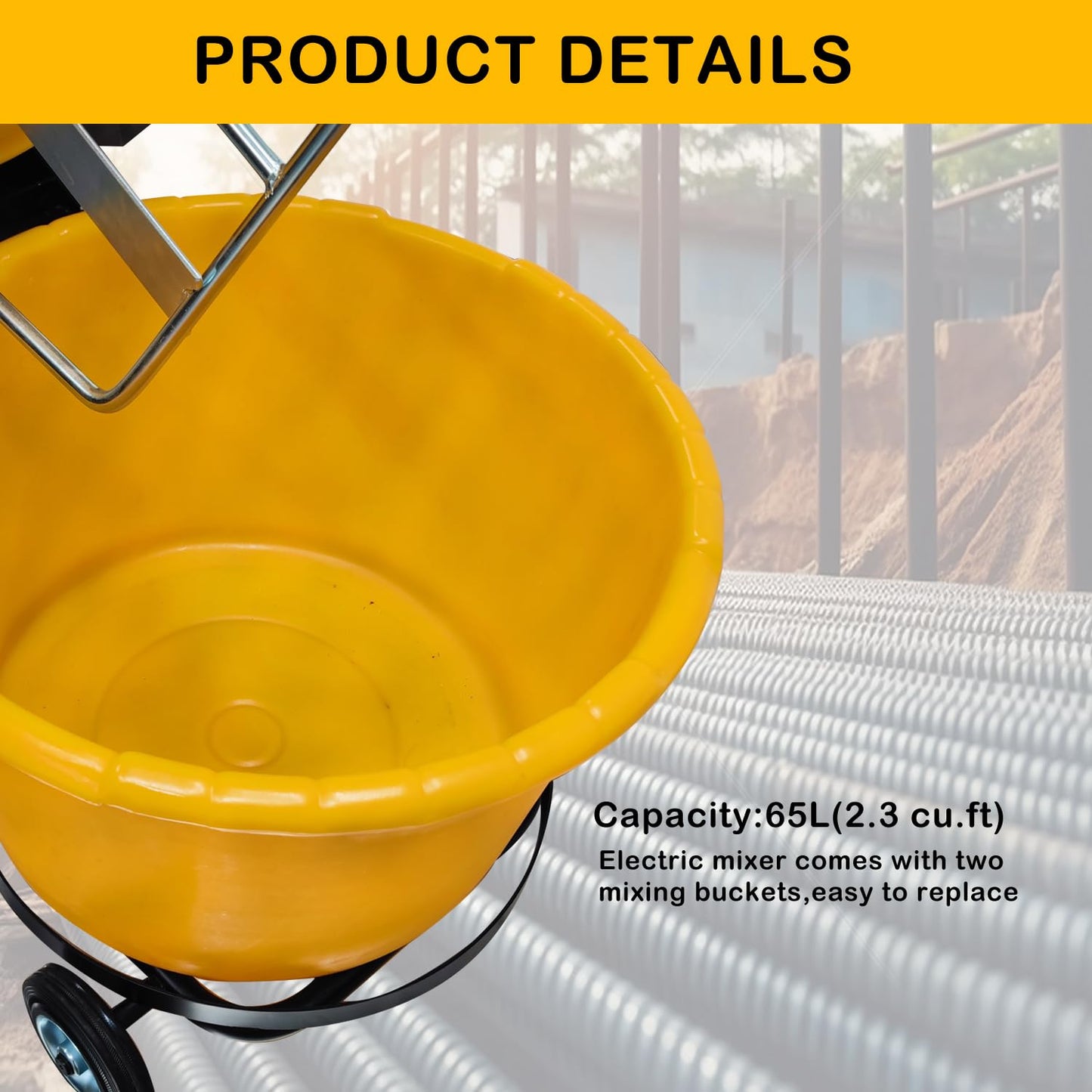 HayWHNKN 2.3 Cu.Ft Electric Concrete Mixer Flat Mouth Cement Mixing Machine Concrete Mortar Cement Mixer with Wheels for Cement Sand Rack