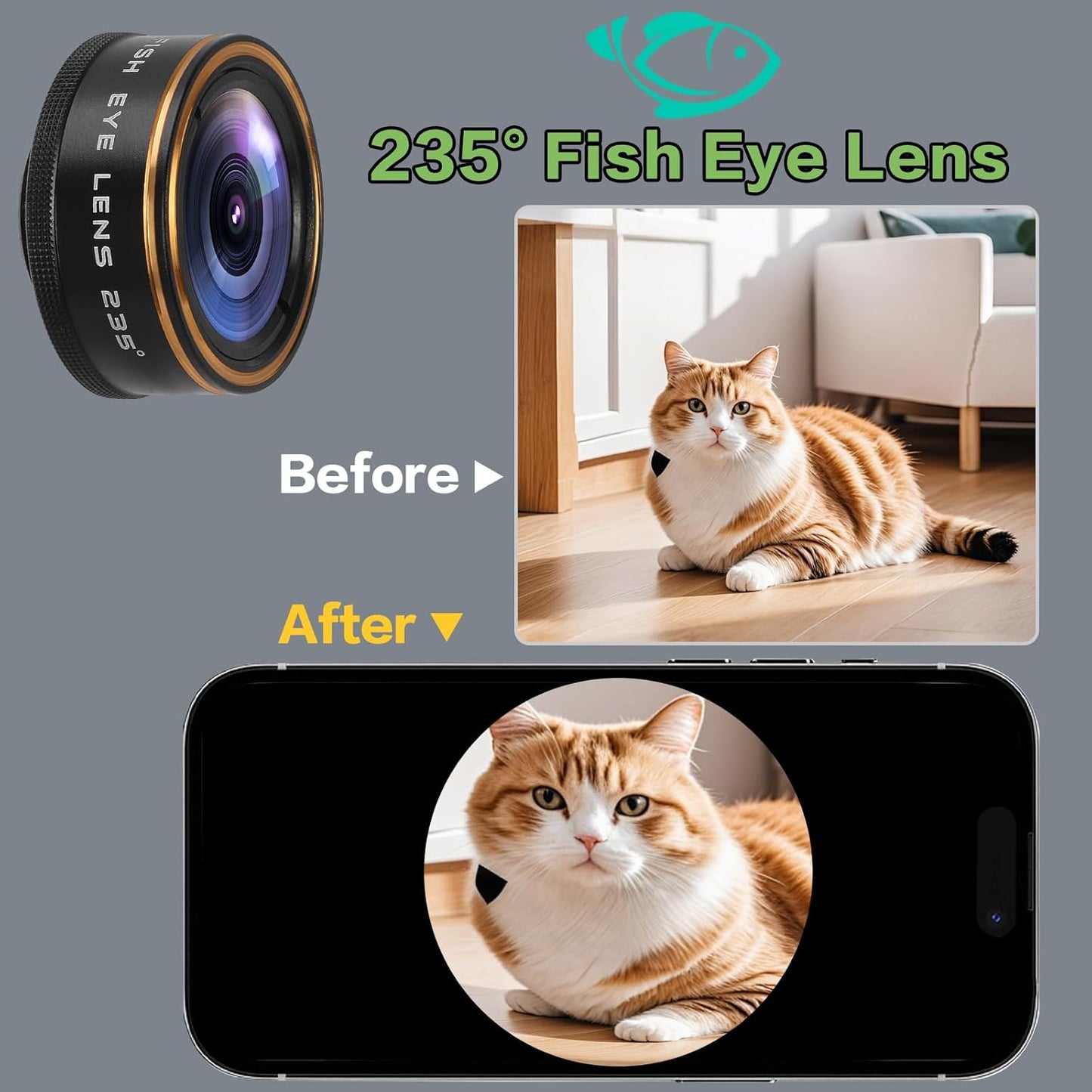 Beysfilter 235Clip-On 17 16 15 Fisheye Lens Cellphone Camera Lens Kit,Fish Eye Lens for iPhone and Android