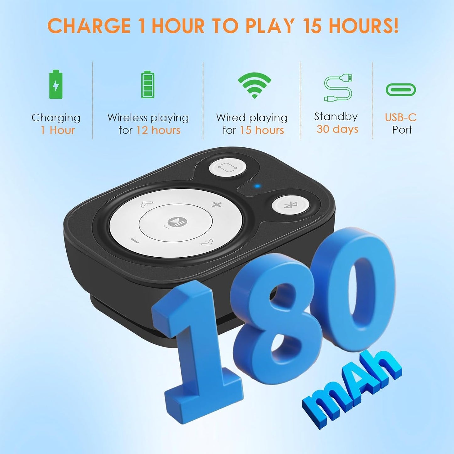 rgjzkgn 64GB MP3 5.3: 15 1000+ MP3 Clip Player with Bluetooth Hrs Battery Mini Music Player, Earphones Included, Songs