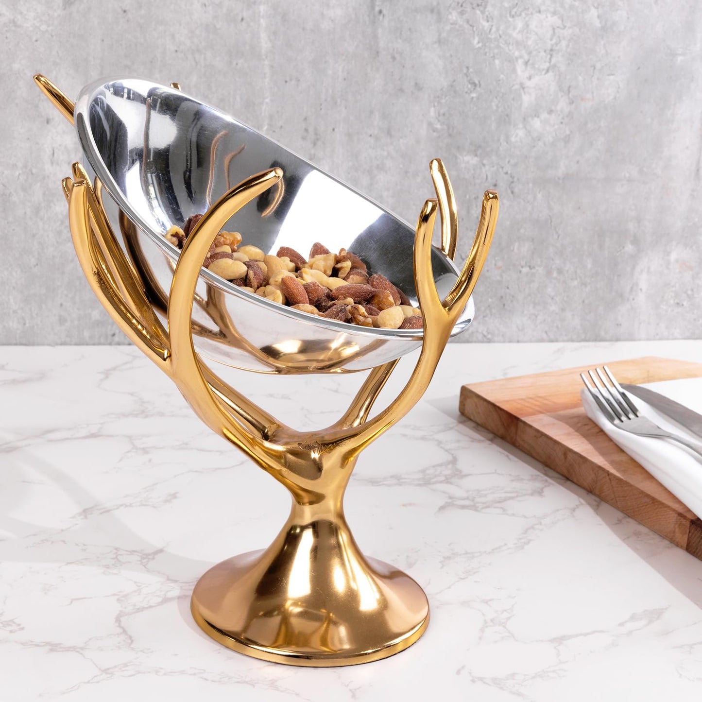 Decorative Gold Brass Branch & Aluminum Footed Bowl, Serving, Fruit, Treats or Catchall for a Table Centerpiece or Use as Pedestal Decor Piece - Serveware Home Decor, Wedding, Party, 10.1" x 9" style