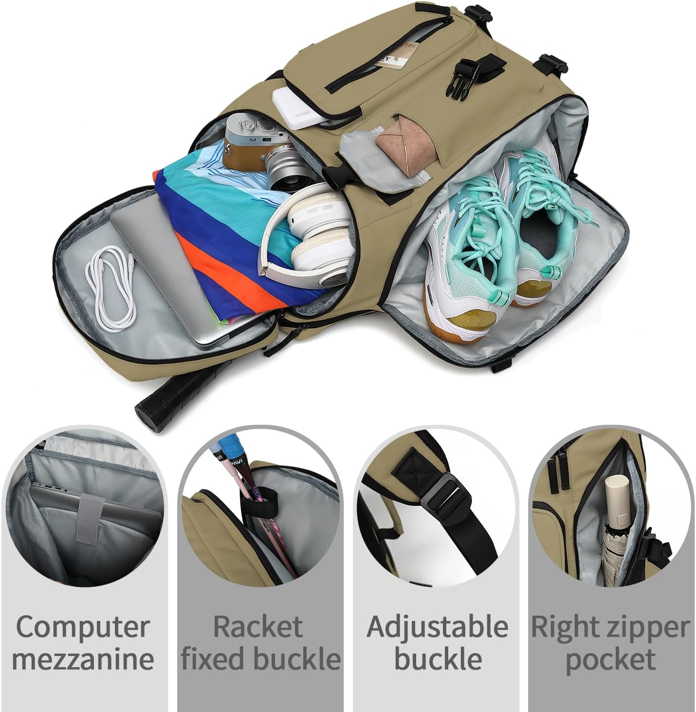 Backpack 4-Way Kalesi Gym Duffle Tennis Bag Waterproof with Shoes Compartment for travel Sport Hiking laptop (Wood