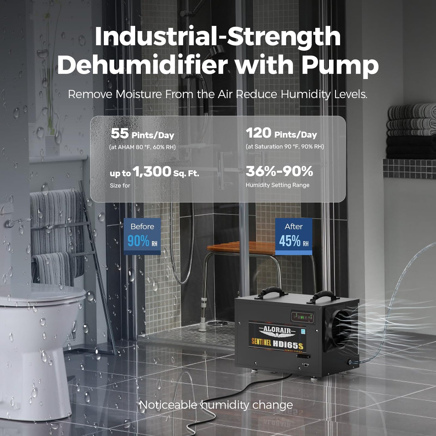 ALORAIR 120 PPD Energy Star Wi-Fi Dehumidifier for Crawl Space, Basement, and Commercial Use, APP Control with Pump and Hose, Compact Auto-Defrost Design