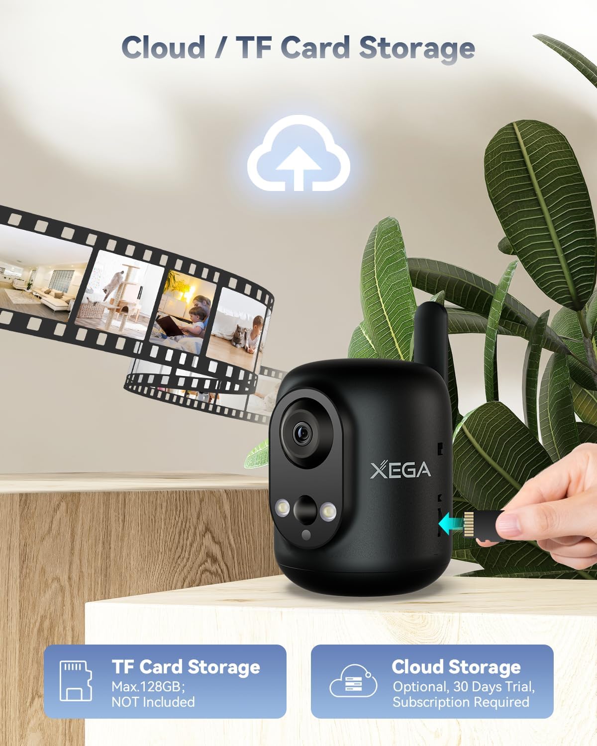 Xega 4G 2K 355P/60T, 6000mAh LTE Cellular Security Camera Indoor Wireless, No WiFi Camera for Baby/Pet/Elderly