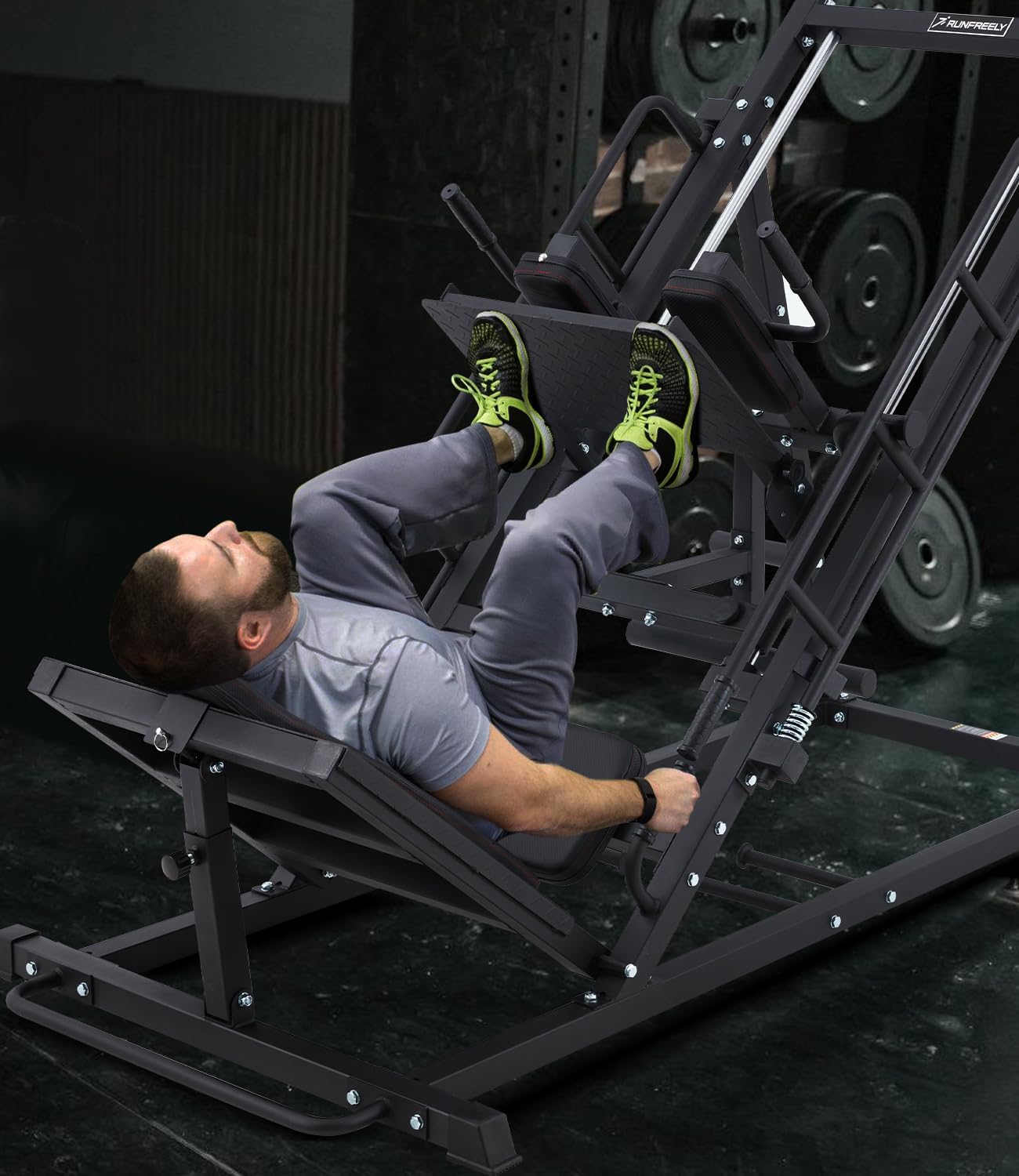 83" D x 43" W 45-Degree Ultimate Leg Press & Hack Squat Machine, Liner Bearing, Adjustable Angles, Band Pegs & Safety Locks – Lower Body Strength Training Equipment for Home & Garage Gym