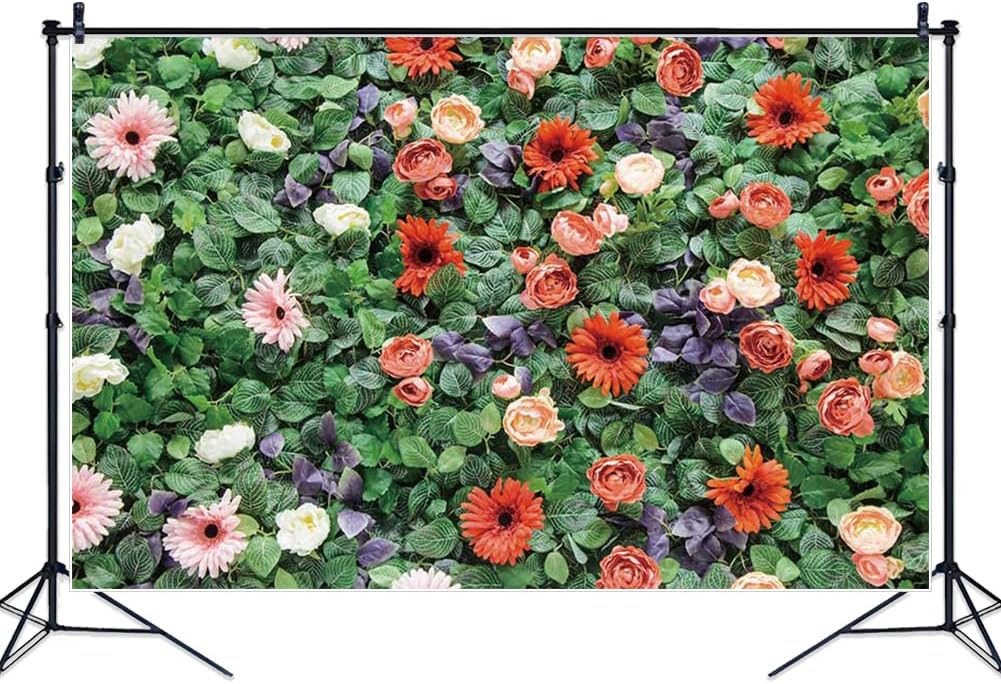 MOONDECO Flower Wall Backdrop Colorful Floral Photography Background Mixed Color Gerbera Daisy Photo Banner Girls Women