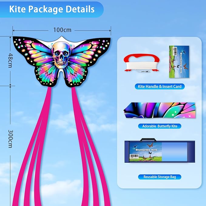 Butterfly Kites for Kids & Adults, Easy to Fly Design with Long Tail for Stability, for Kids Ages 4-8 & Beginners, Beach & Park Use | Family Outdoor Fun