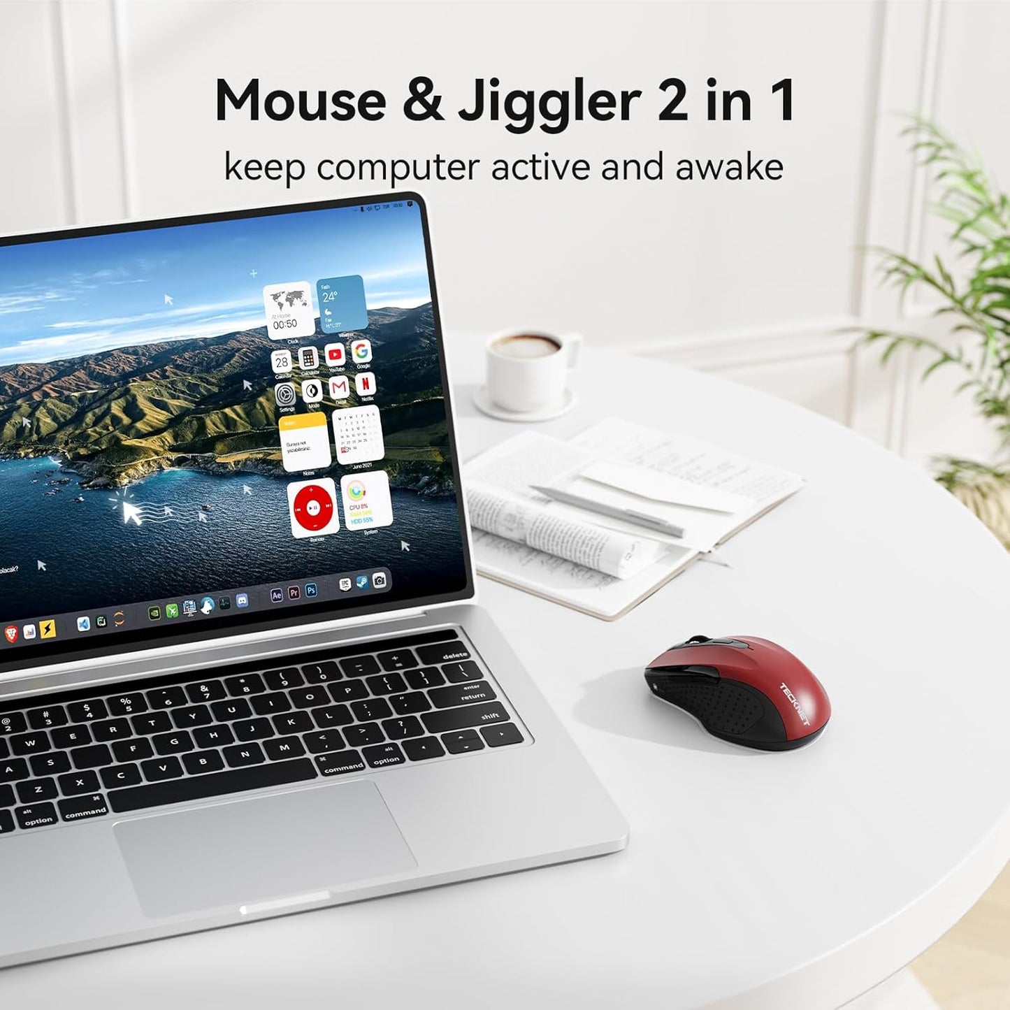 TECKNET (BT5.0/3.0 2.4G) 4800 6 Rechargeable Jiggler Wireless Mouse & DPI Silent USB A & Bluetooth Mouse Buttons, Wide
