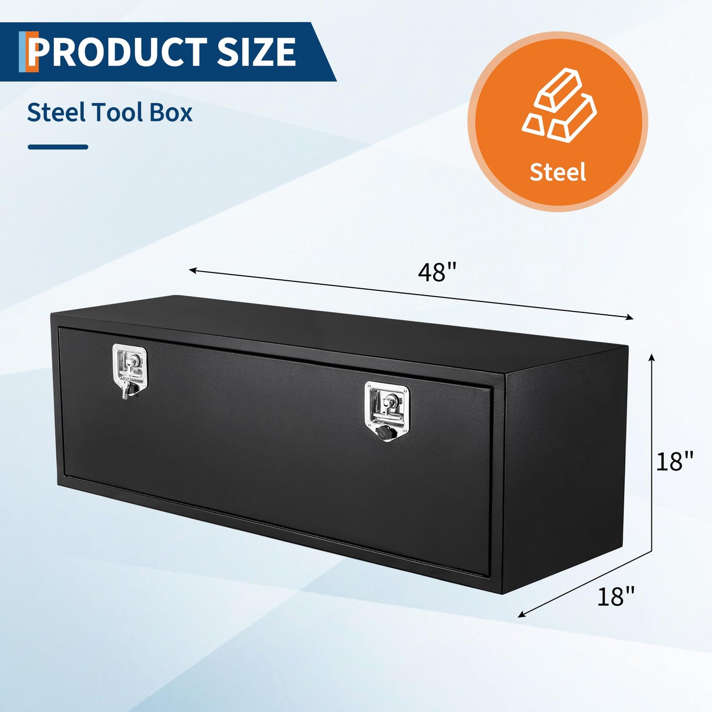 48'' Black Steel Truck Tool Box, 48"x 18"x 18", Heavy Duty Storage With Lock and Keys, Utility Tool Chest for Pickup Truck Bed, RV