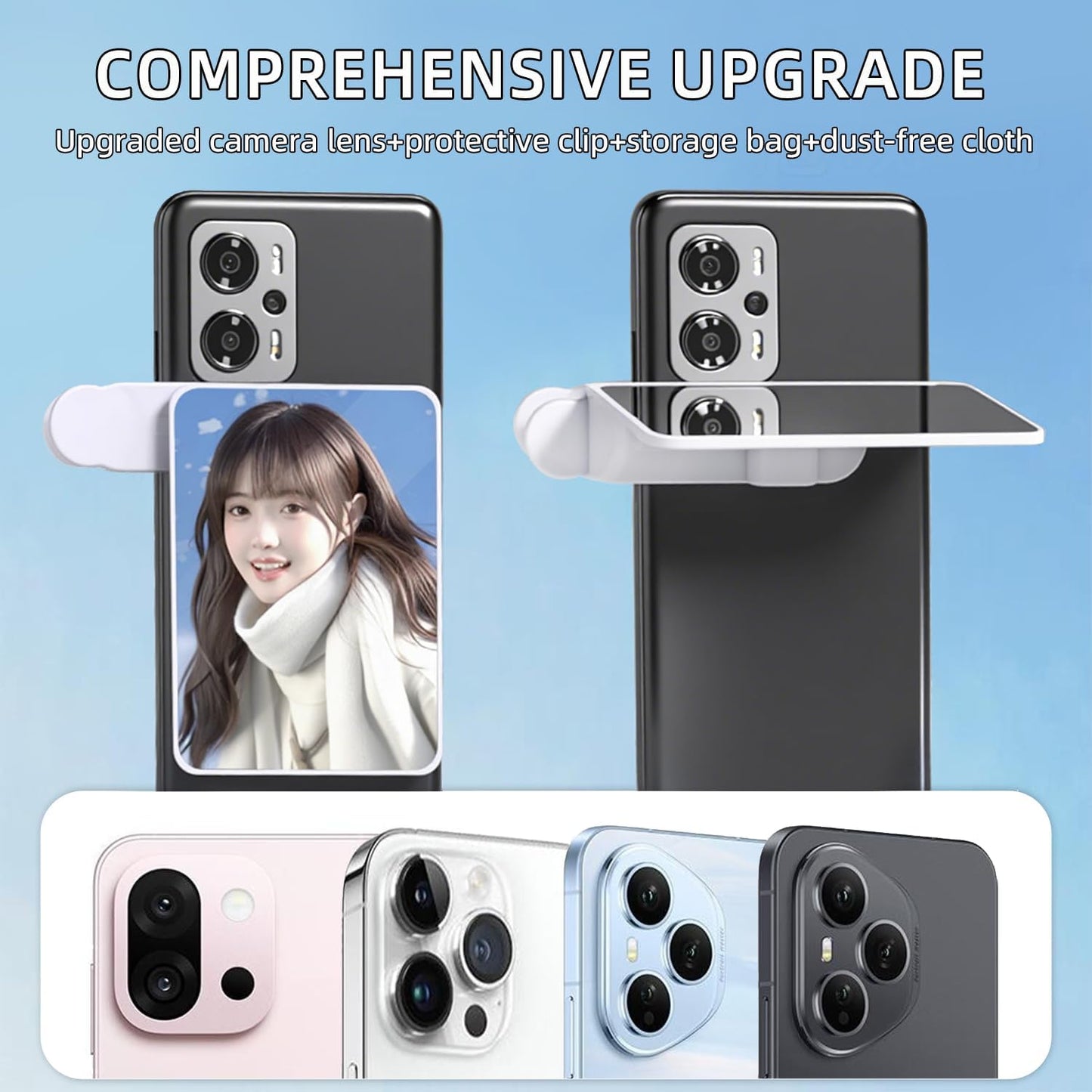 2-in-1 Sky Mirror Reflection Selfie Clip Kit Mirror & Reflection Filter Compatible with iPhone/Android Rear Camera