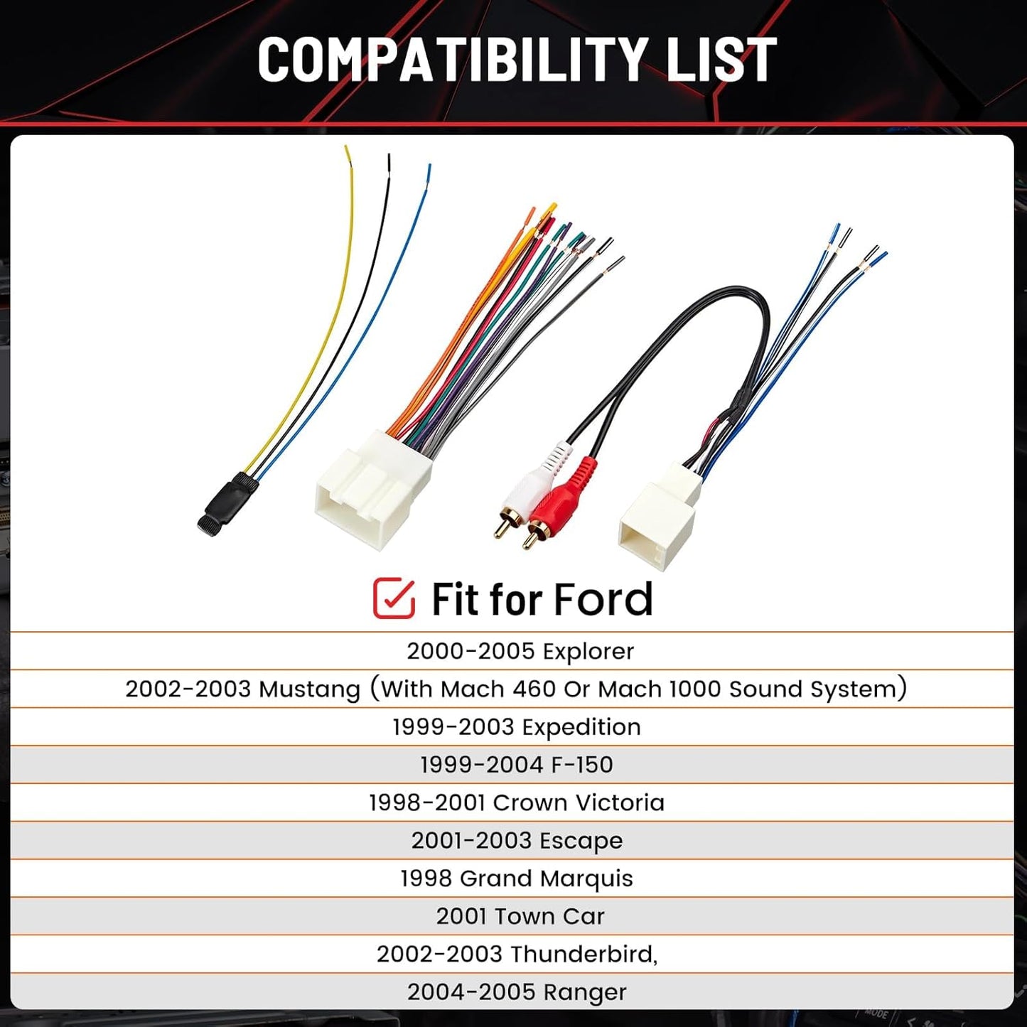 12V 5V 2000-2004 1999-2003 RED WOLF Radio Wiring Harness RCA Plug with to Step Down Converter Kit for Ford Mustang