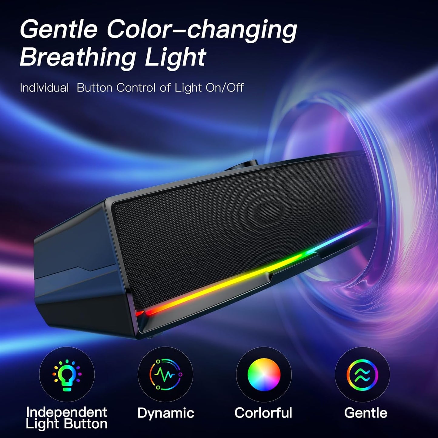LENRUE Computer Speakers for Desktop,PC Speakers Gaming Sound bar with Colorful Light,USB Speaker With Bluetooth