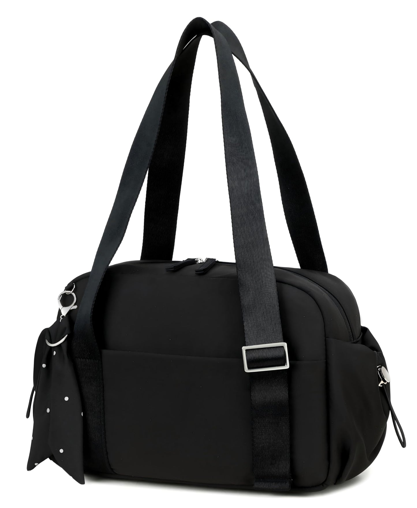 LOIDOU Small Gym Bag for Women, Mini Sports Duffel Bag with Wet Compartment, Pink Bow Pattern, Cute Workout Yoga Dance Tote (Black)