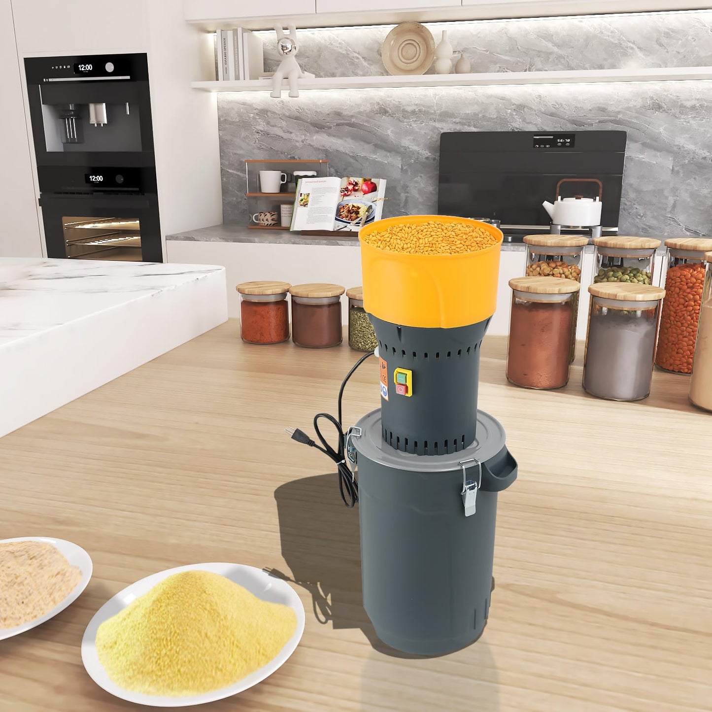 Grain Mill Corn Grinder, 1000w Electric Feed Grinder Mill Dust-Free Dry Cereals Grinder with Detachable Hopper & 5 Sieves for for Wheat Corn Grain Spice Coffee Beans 6.6 Gallons (25L)