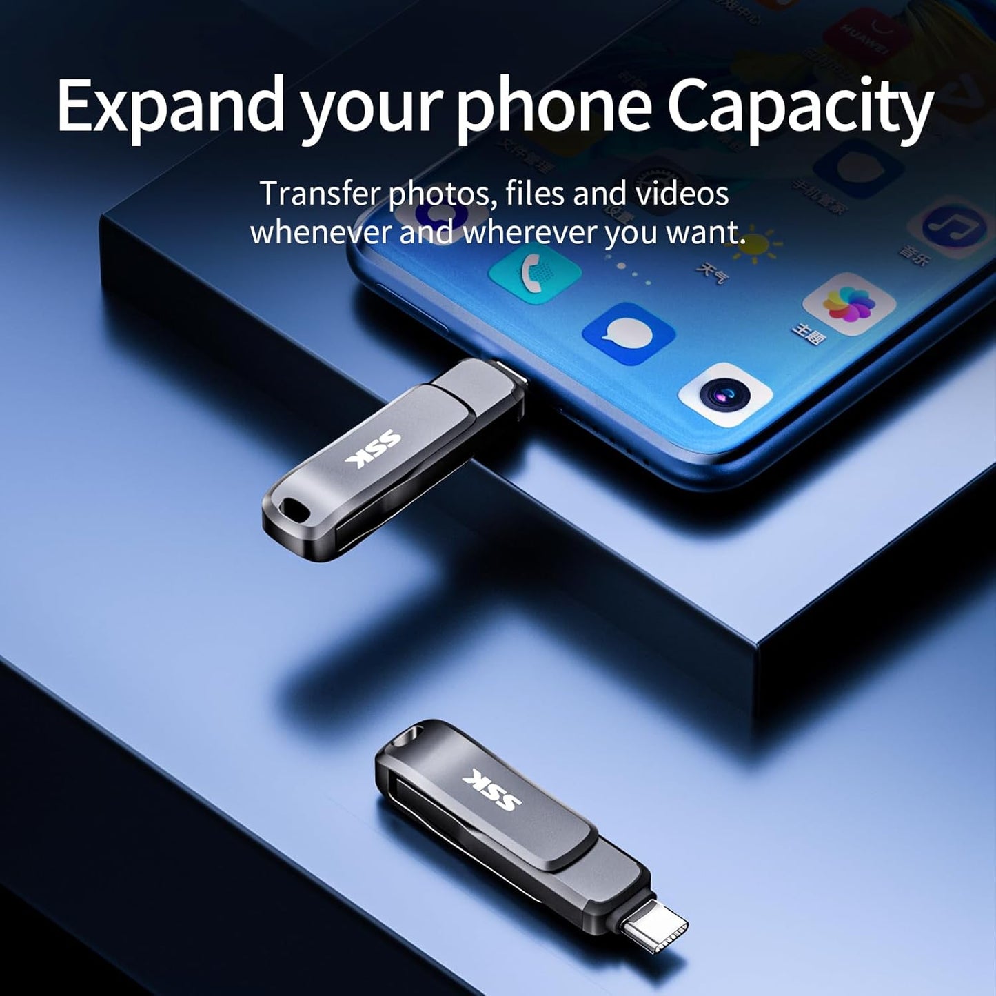 SSK 3.2 64GB,Up 200 USB Flash Drive to MB/S Read Speed USB C Memory Stick,Dual USB C Thumb Drive with USB Type-C
