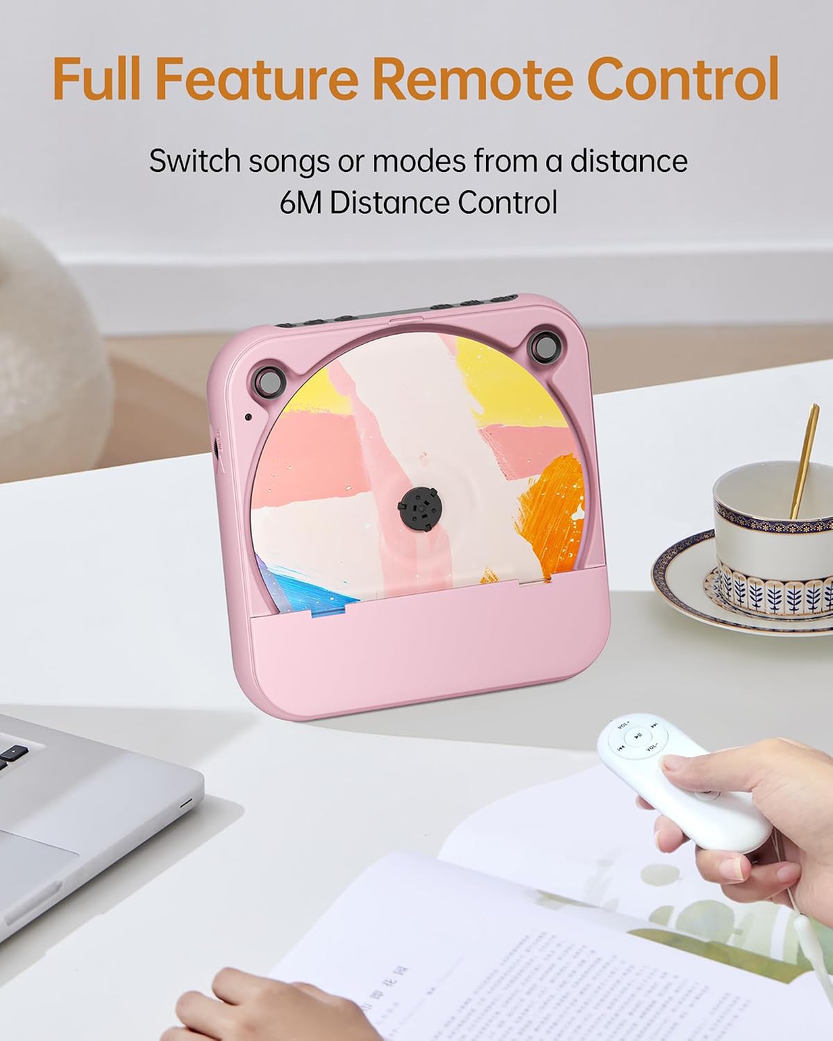 ENVYCLOUD Portable CD Player with Bluetooth, Rechargeable Wireless Mini Desktop for Home with HiFi Speaker, Cute CD