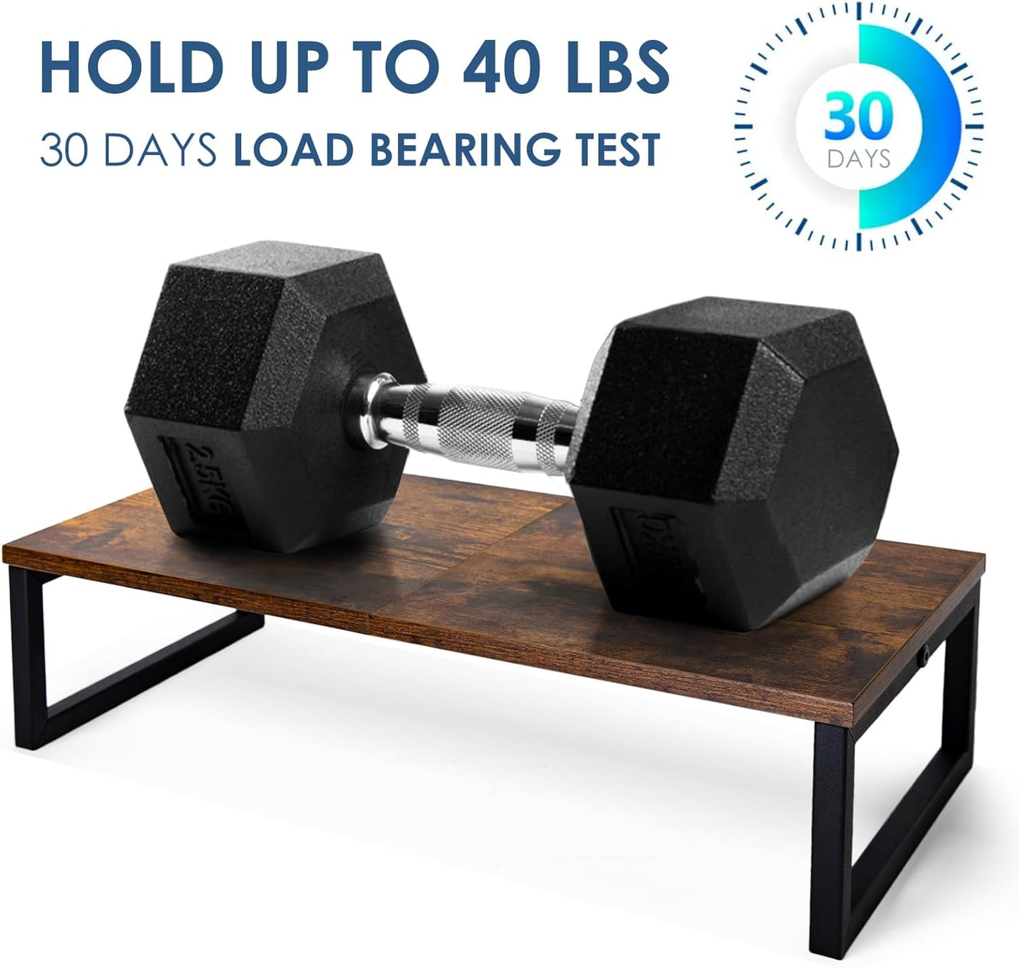 20 Inch ARCOBIS Monitor Riser, Wood & Metal Computer Monitor Stand Riser for Desk, Rustic Brown
