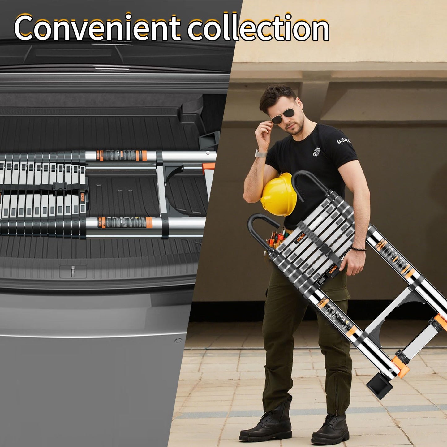 Telescoping Ladder,with Stable Hook and stabilizer barand,Extension Ladder, Heavy Duty 330lbs Max Capacity, Multi-Purpose Collapsible Ladder for RV or Outdoor Work (16.5FT/5.1M)