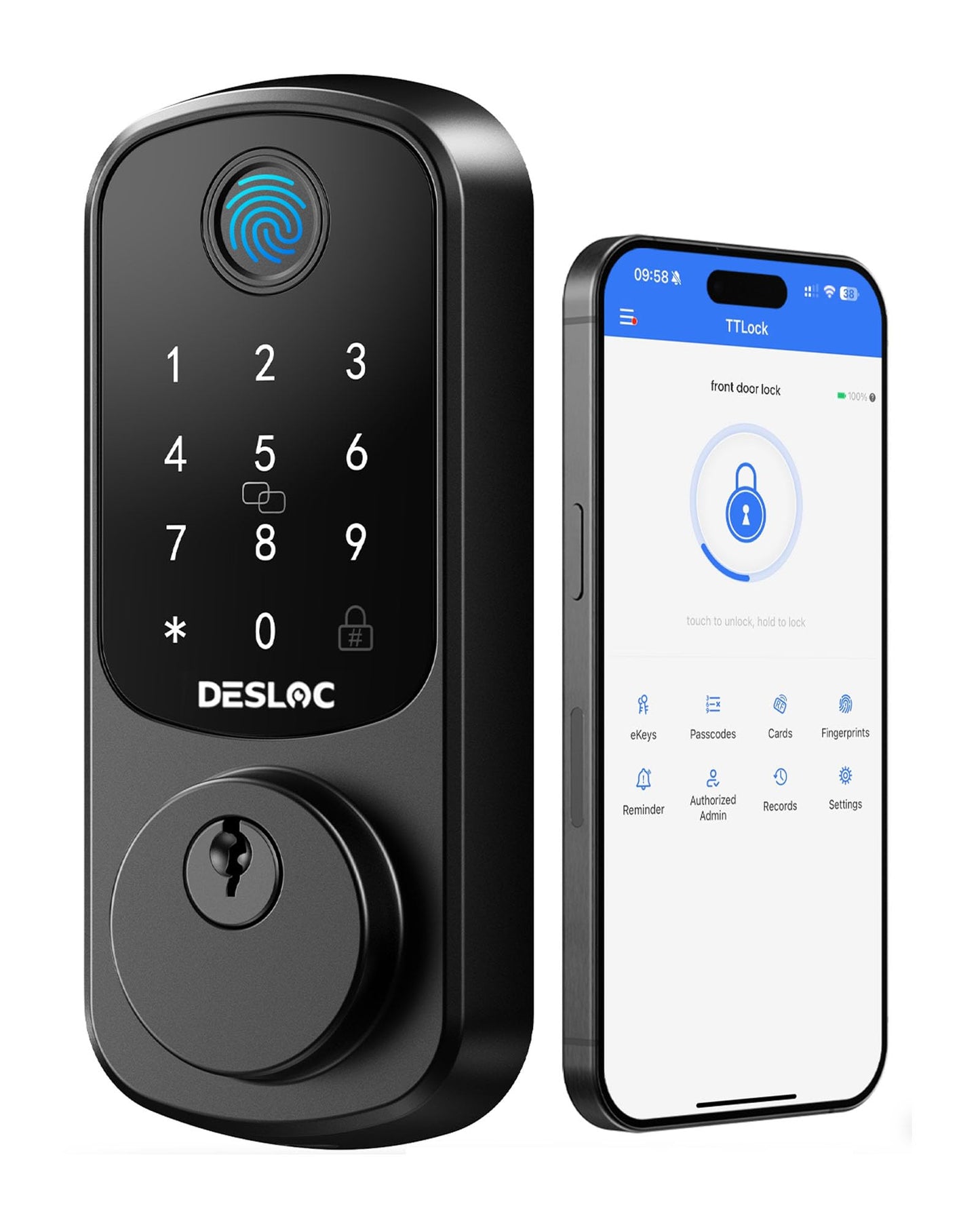 DESLOC B200 Keyless Entry Door Lock with Handle Set, Smart Locks for Front Door, Deadbolt Smart Lock, Front Door Locks Set, Electronic keypad Deadbolt with Handle, 12 Months Battery, IP54