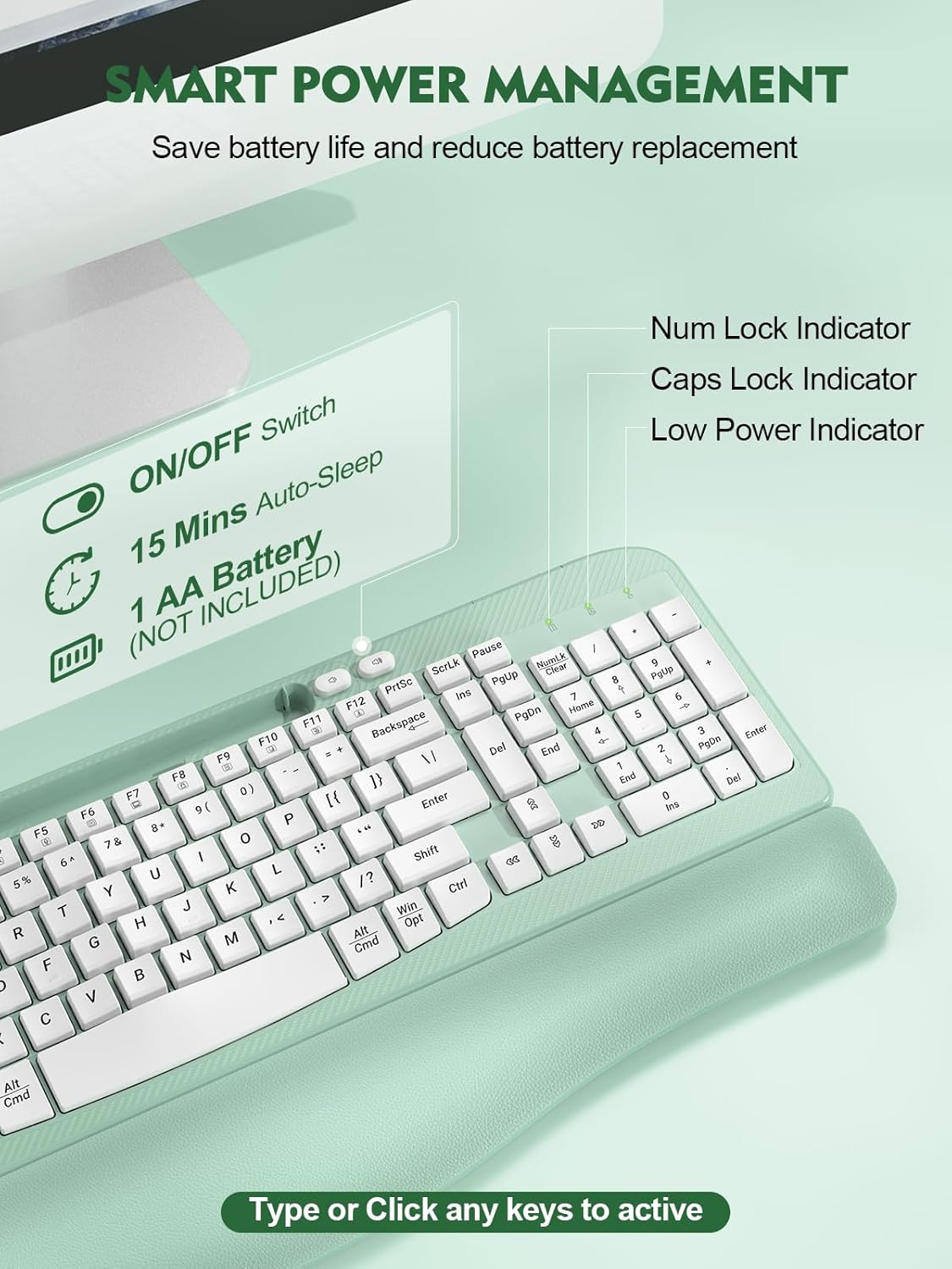 EAYBLLY 2.4GHz Ergonomic Wireless Keyboard with Cushioned Wrist Rest, Wave Keys, Phone Holder, Comfortable Natural