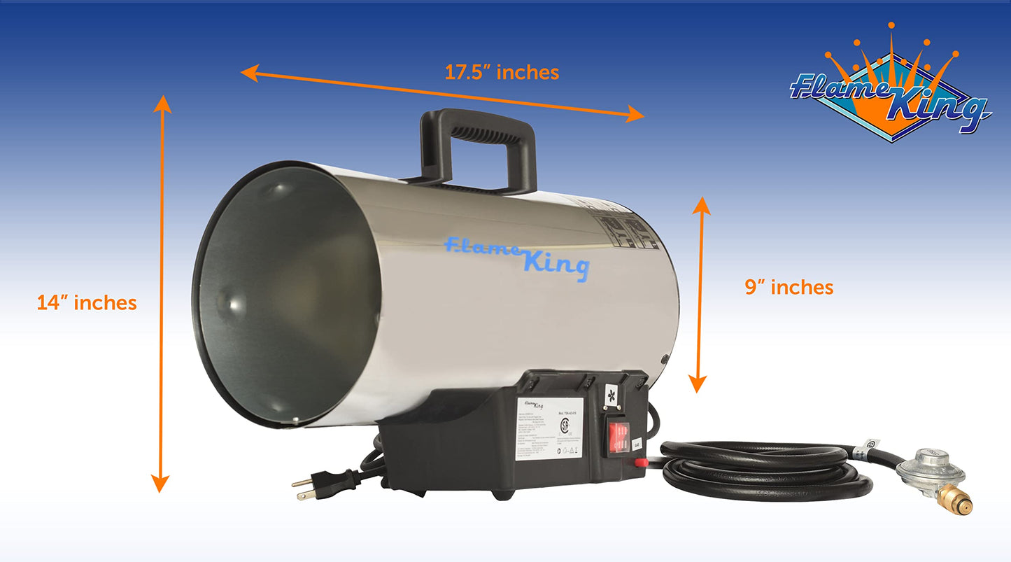 Flame King 60,000 BTU Portable Propane Forced Air Heater Outdoor Great for Jobsite, Construction, Garage, Patio, Stainless Steel