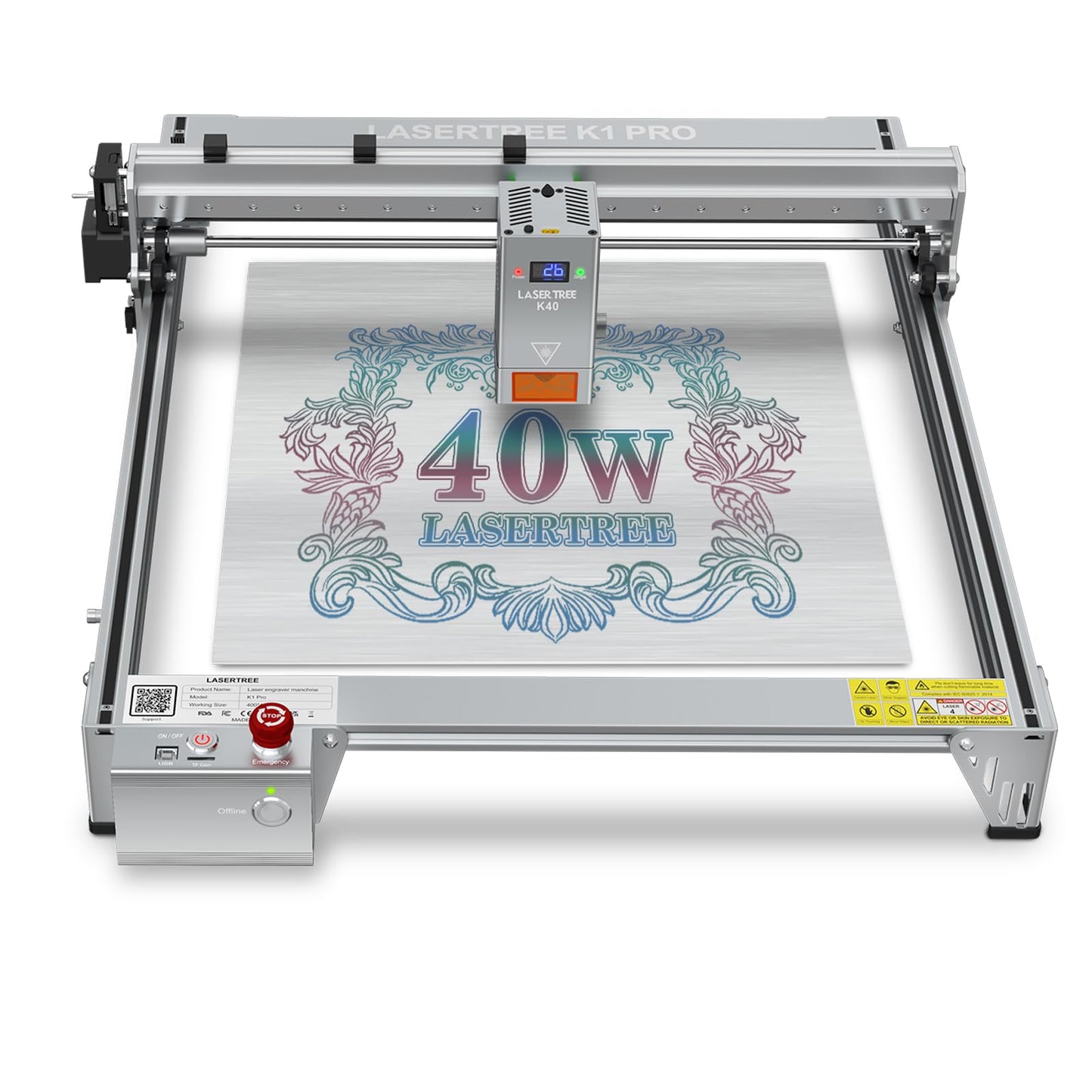 LASER TREE Laser Engraver, 40000mW（40W）Output Power Laser Engraver Machine, High Precision Laser Cutter and Engraver for Wood & Metal Paper Acrylic Glass Leather etc, Class 4 (Basic)