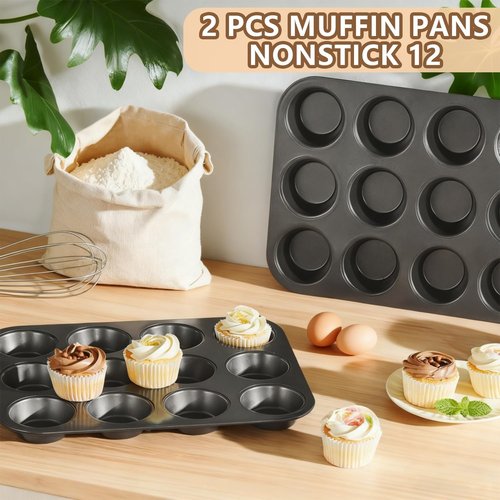 Heavy Duty Steel Muffin Tin Set by [Brand Name] - 12-Well Nonstick Cupcake Pans | Set of 2