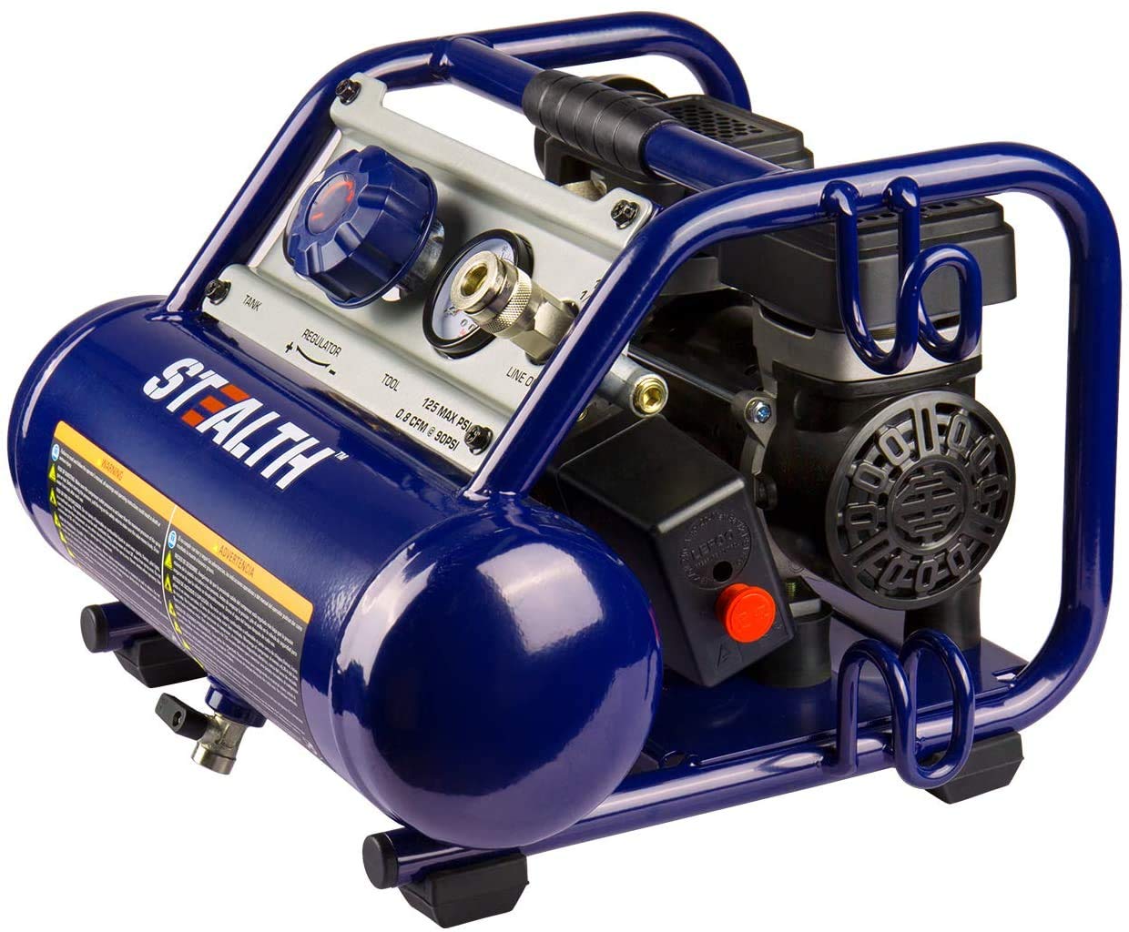 STEALTH Air Compressor 1 Gallon, 1/2HP Max 125 PSI, Induction Motor, 0.8 CFM@90PSI, 1.3 CFM@40PSI, Oil-Free Maintenance Free Light Weight Electric Air Tools for Drilling, Nailing, Grinding, SAUQ-1105