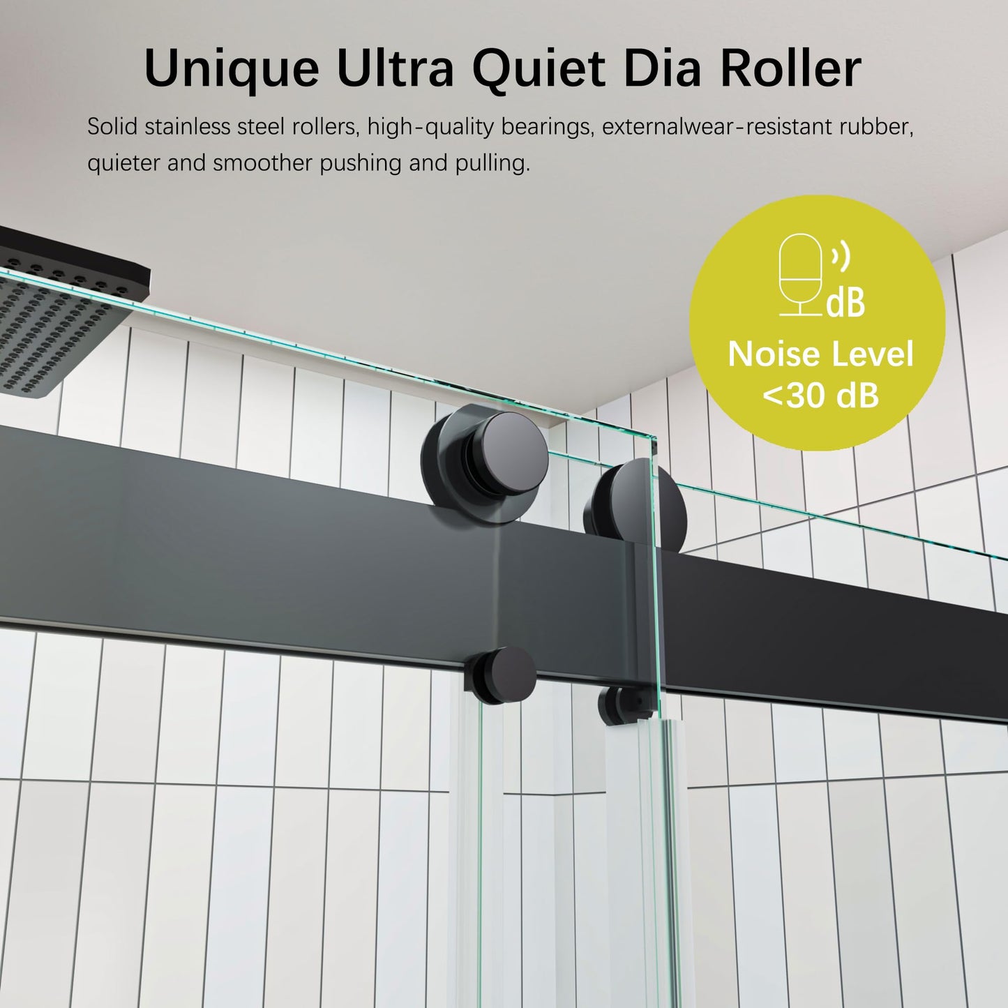 FEKEWIO Frameless Shower Doors 62-66" W x 76" H Double Sliding Soft Close 3/8"(10mm) Clear Tempered SGCC Shatterproof Glass Width Adjustable, DS13- Matte Black