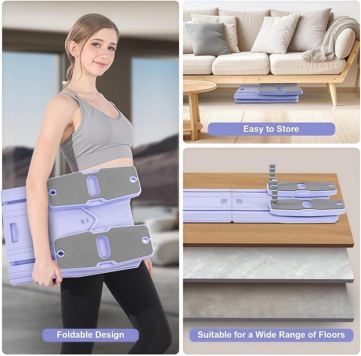 Pilates Reformer Board Set - 2026 Foldable 8-in-1 Pilates Machine for Full Body Workouts, Ab Core Trainer with Resistance Bands, Portable Home Pilates Equipment for Women & Men (Purple)