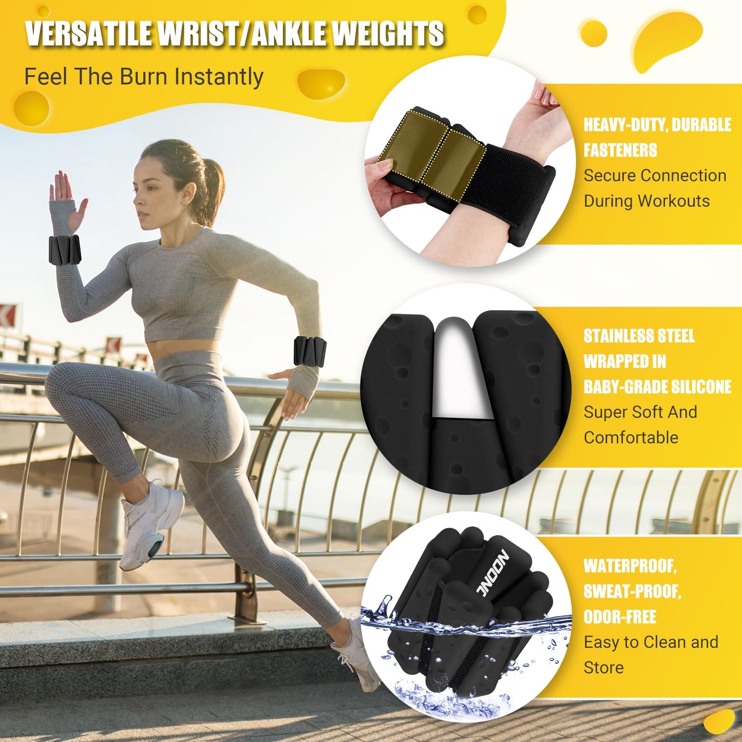 Wrist Ankle Weights Bangles 4lbs for Women, Adjustable Silicone Pilates Weights Bracelet, Heavy Duty Fasteners Wearable Arm & Leg Weights for Yoga, Pilates, Barre, Walking and Gym (Set of 2)