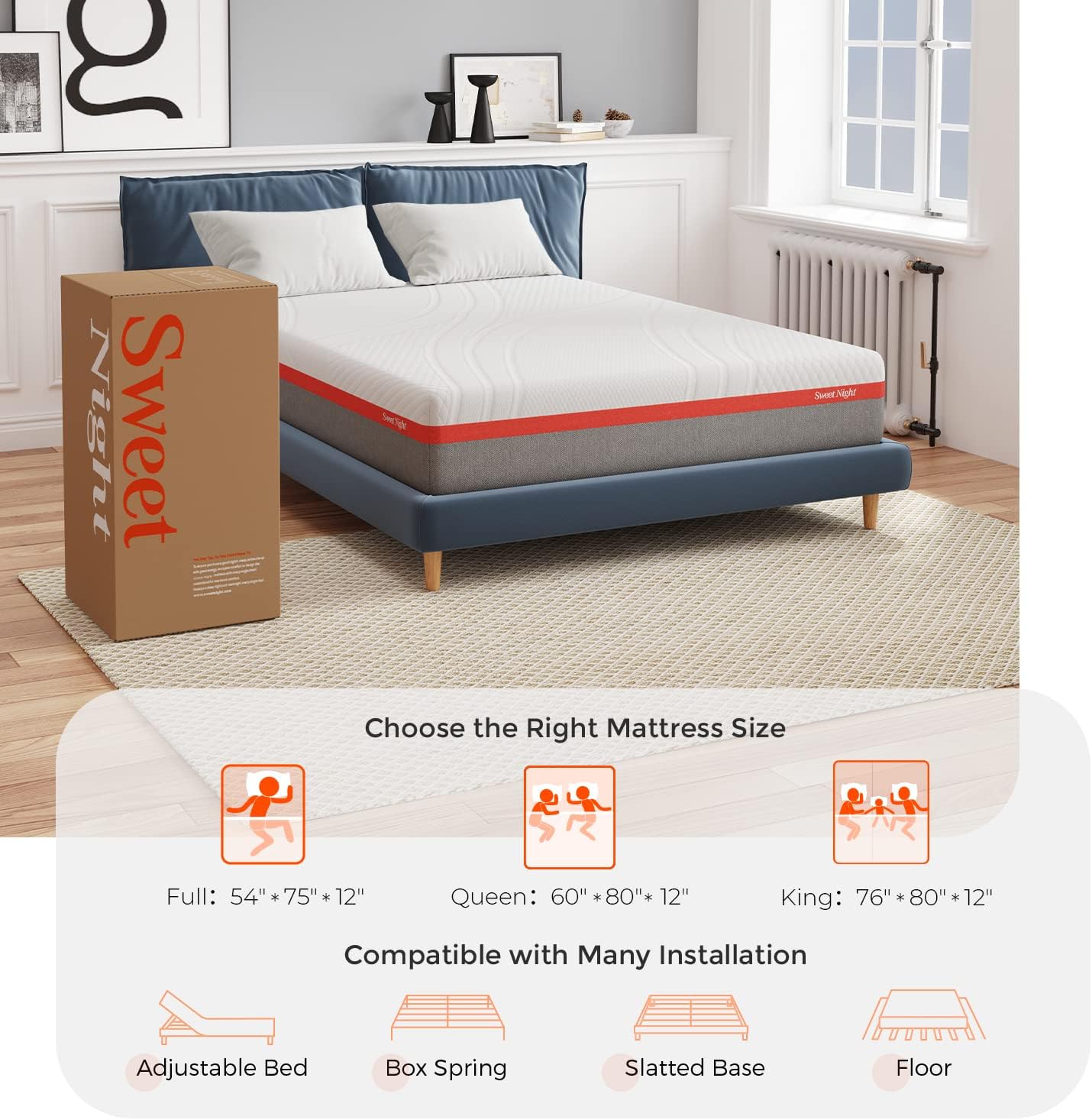 Sweetnight 12 Inch Queen Gel Memory Foam Mattress - Cool Sleep & Pressure Relief, Plush Comfort