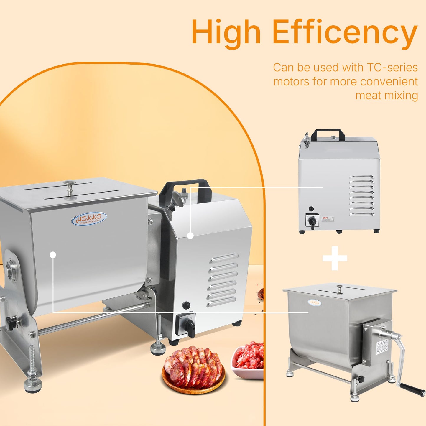 Hakka 30lb/15L Commercial Meat Mixer, Stainless Steel 20L Tilt Tank Manual Meat Mixer for Sausage (Mixing Max.30lb/15L for Meat)