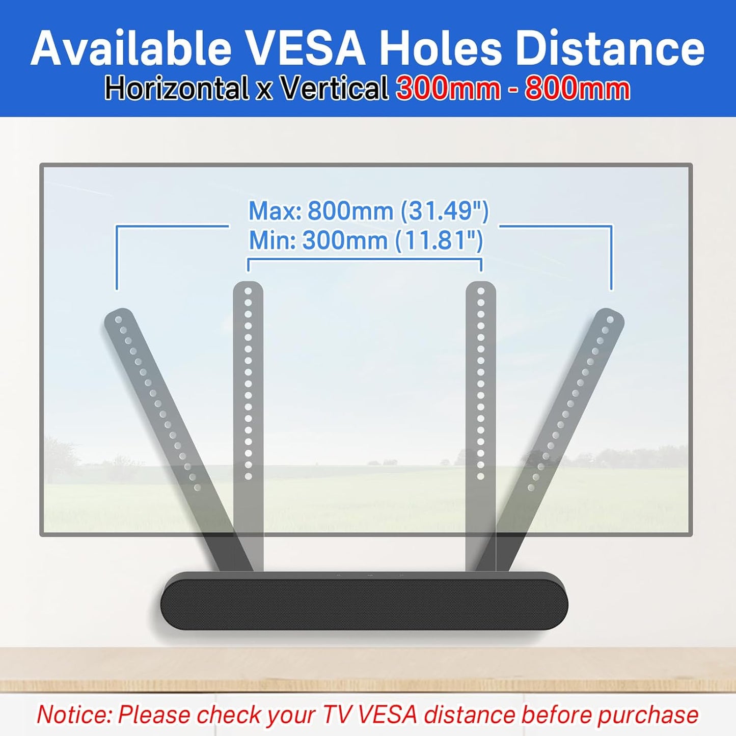 Yibracki Heavy Duty Soundbar Mount for Sonos Ray TV Mount - Height Adjustable Soundbar TV Mount for Sonos Ray Mounting