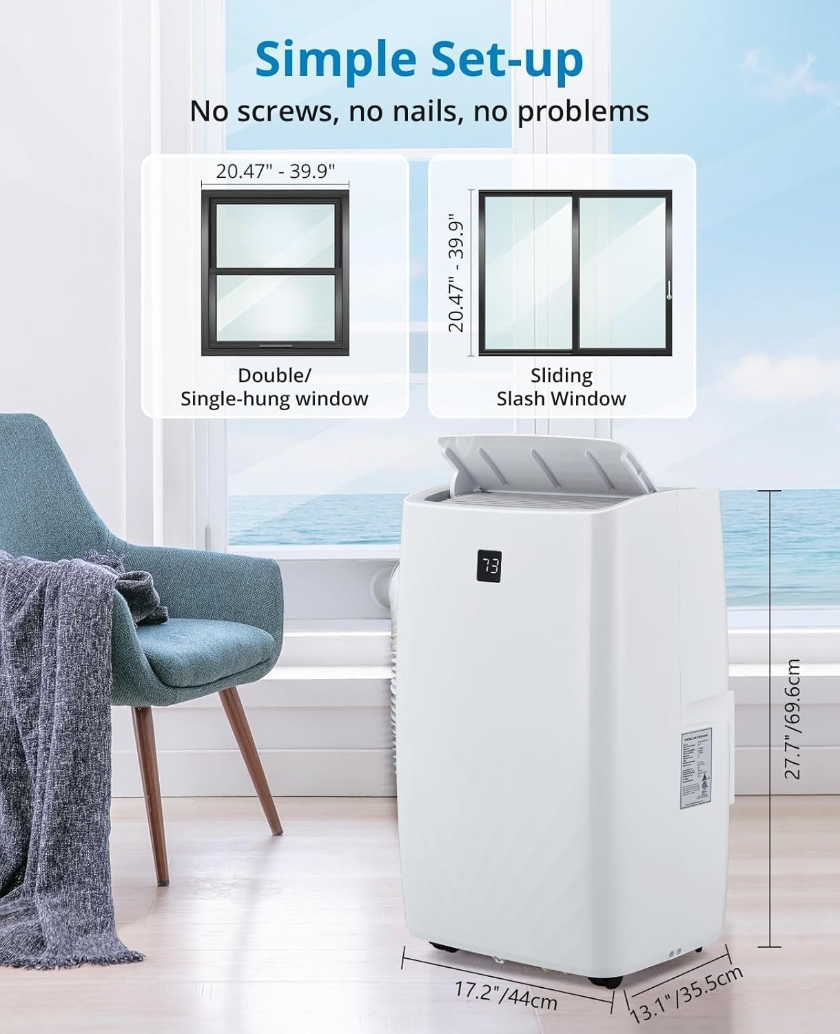12,000 BTU Portable Air Conditioner, 3-in-1 Remote Control AC with 24-Hour Timer, Cooling/Dehumidifying/Fan/Low Noise/Energy Efficient, Office Cooling up to 750 Sq. Ft. for Bedrooms, Offices, White